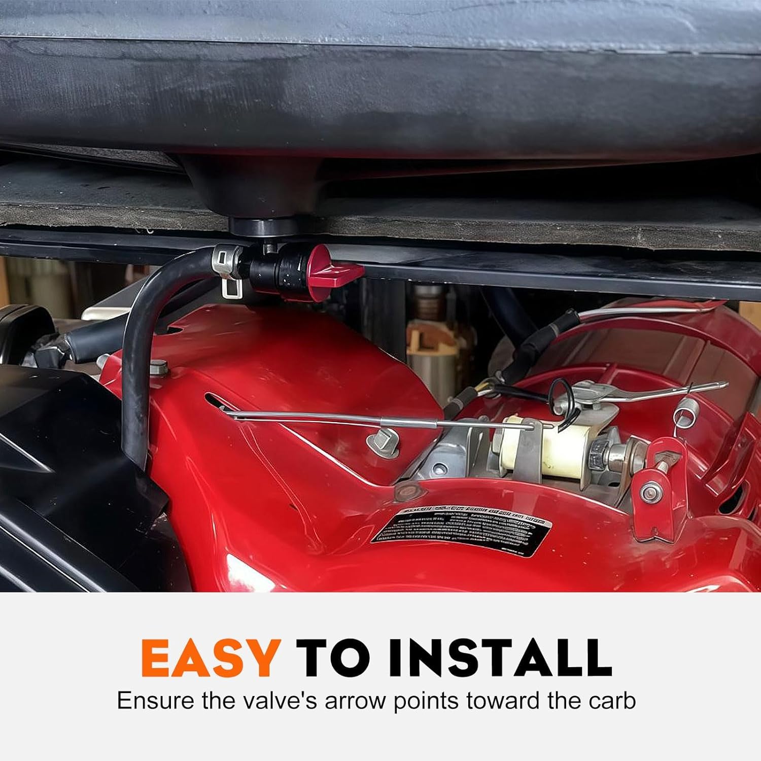 Hipa 192980GS Fuel Shut Off Valve installed on a generator engine, showing the fuel line connection and valve orientation