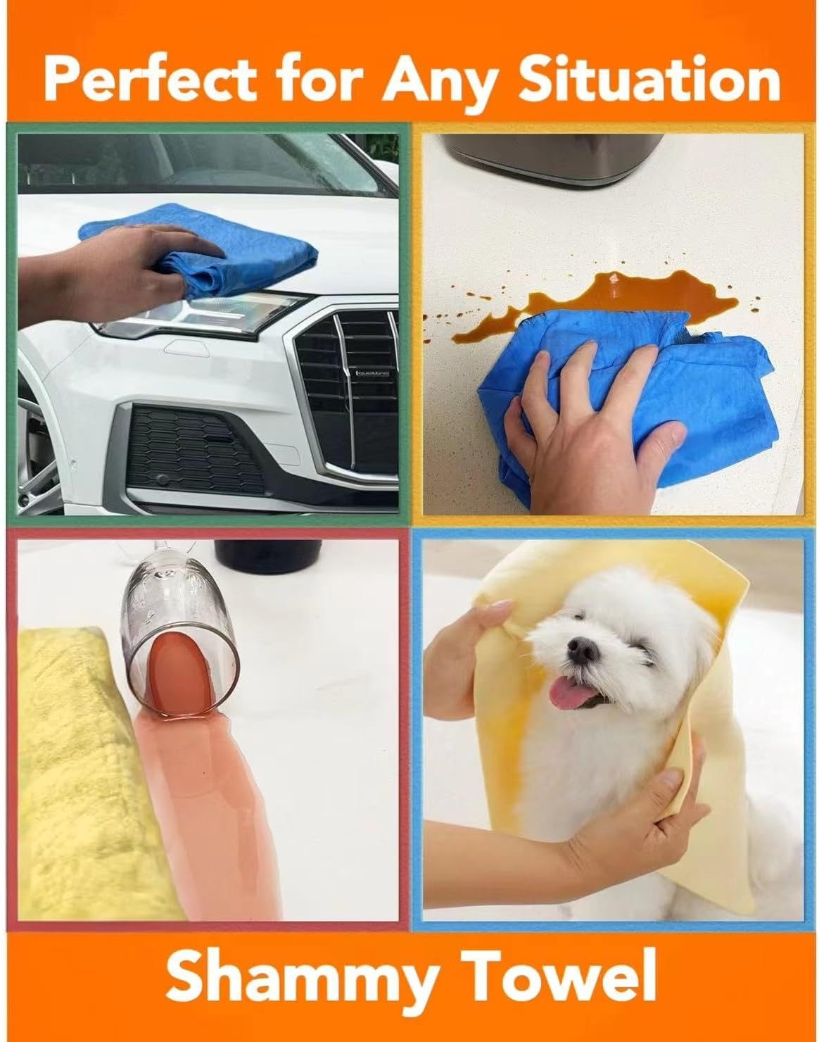 Premium Shammy Cloth for Car Drying - 2pk(26”x17”) - Super Absorbent Synthetic Chamois Towel - Reusable Car Drying Shammy - Scratch-Free Car Drying Towel(Yellow & Yellow)