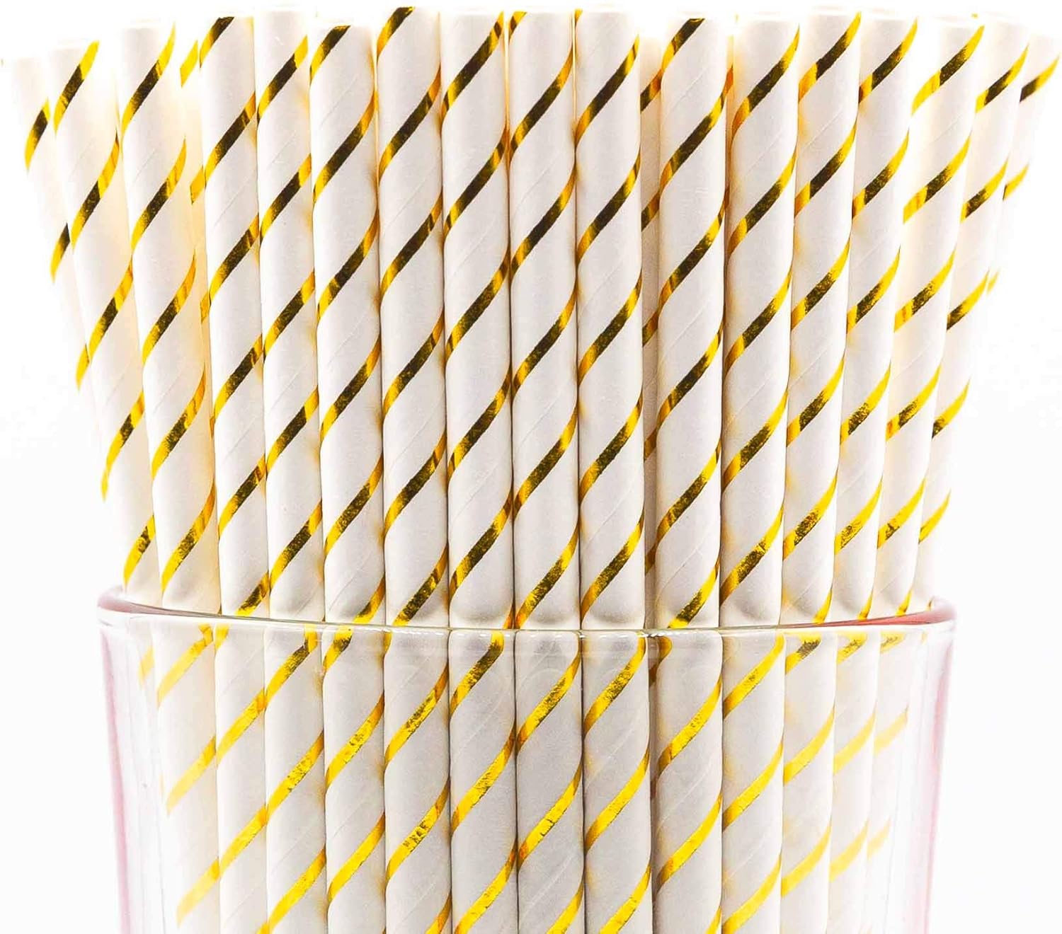 Pack of 900 Rose Gold Polka Dot Foil Biodegradable 4-Ply Paper Drinking Straws (Compostable, Non-toxic, BPA-free)