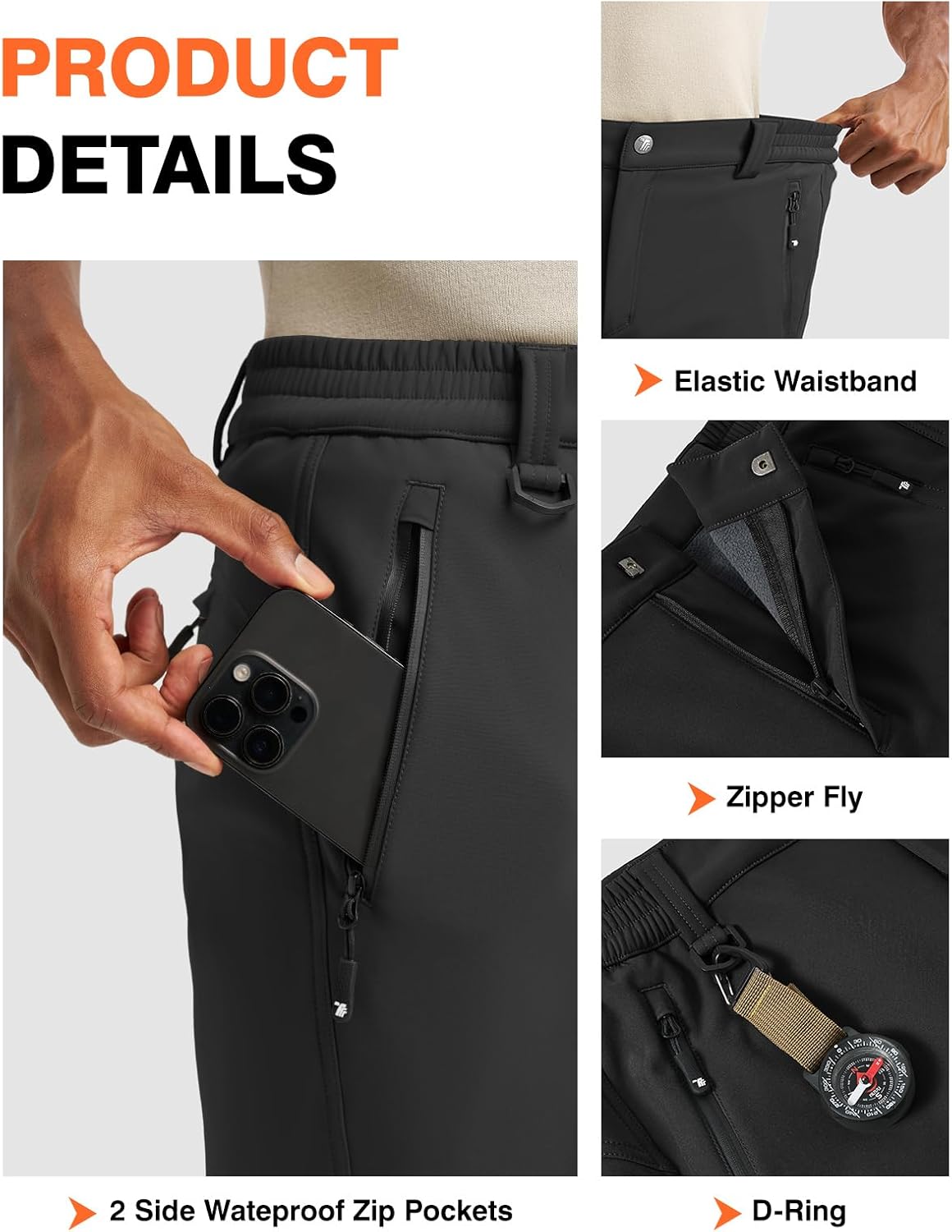 TBMPOY Mens Snow Ski Pants Waterproof Fleece Lined Winter Insulated Softshell Outdoor Snowboard Skiing Zipper Bottom Leg - Image 2