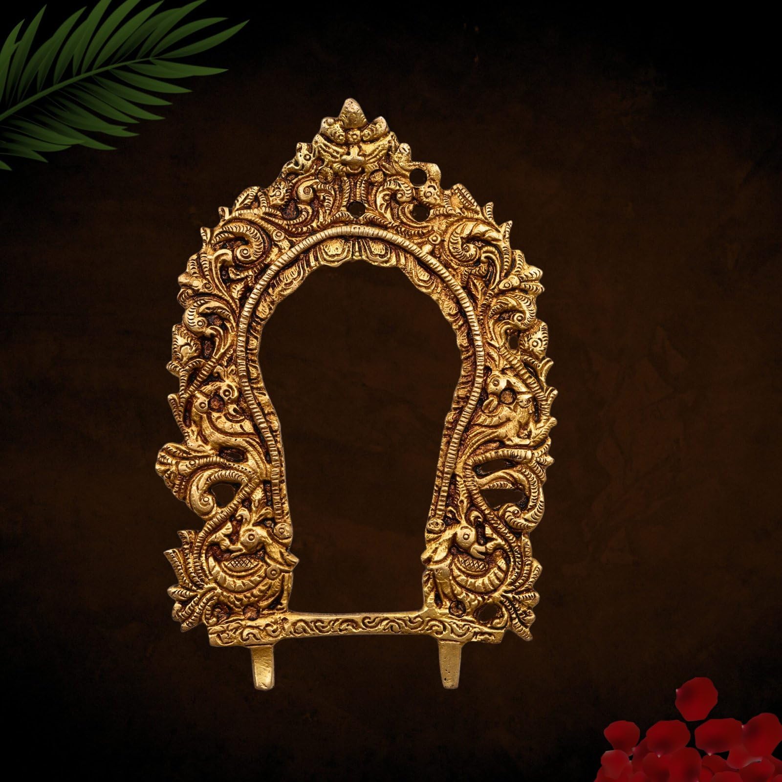 Bhunes Brass Peacock Prabhavali Frame Arch Wall Hanging for Temple & Home Decor, Traditional Prabhawali for Deity, Brass God Idol Halo, Gold Finish, Gold, 7.5 Inch, 1 Piece