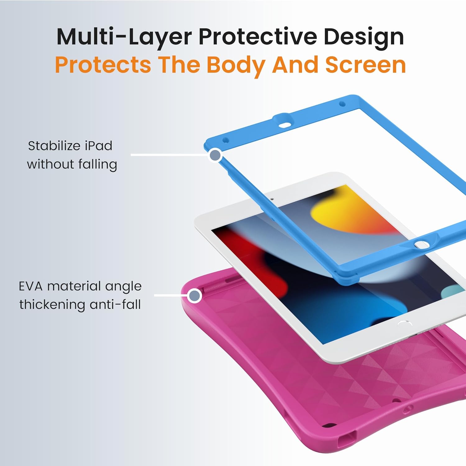 Pepkoo for iPad Case Compatible with iPads 9th,8th,7th Generation Cases,Kids Tablet Case Full Protection of Screen and Body,Heavy-Duty Non-Slip for iPad Protective Cases (Pink-Blue-1)
