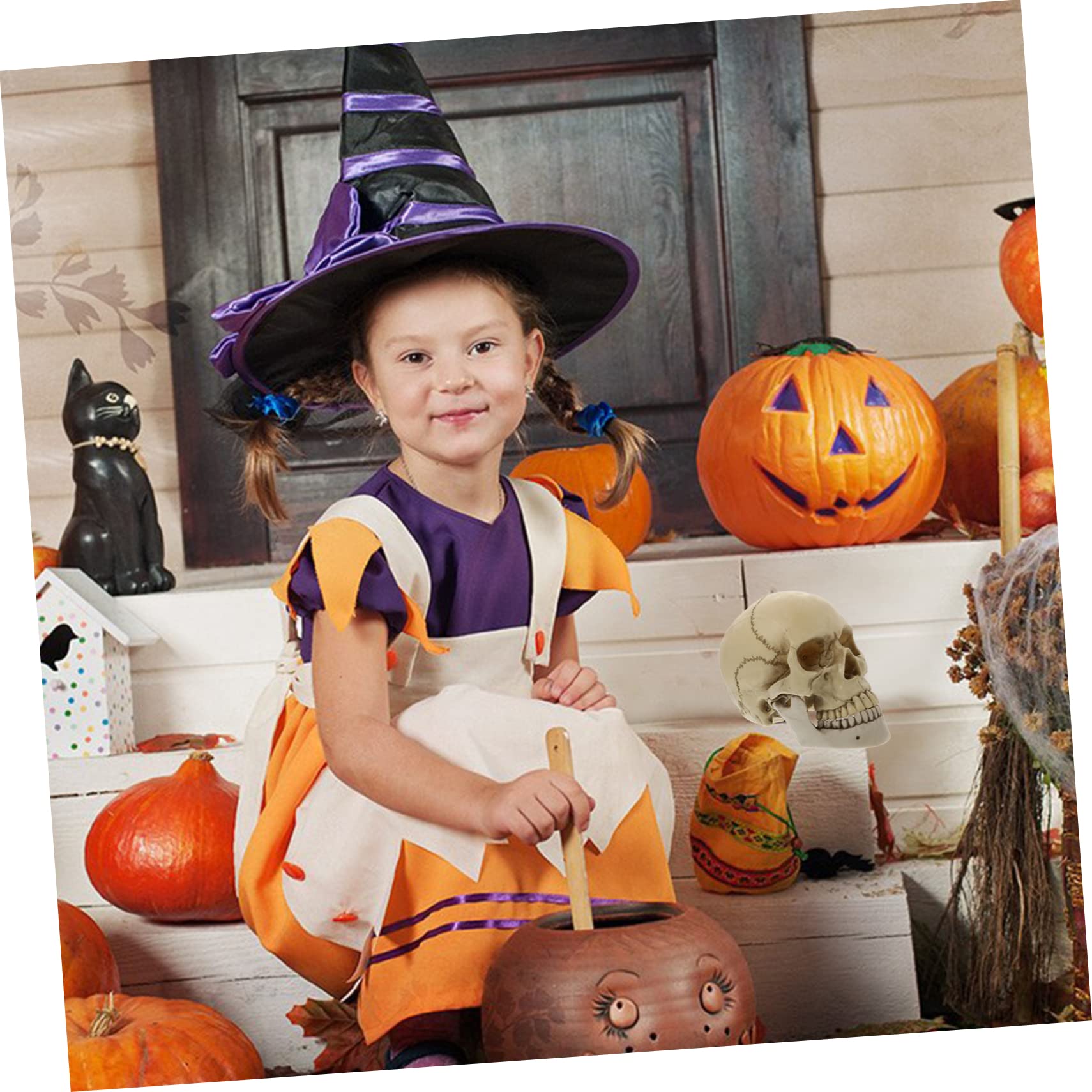 1 Pieza de Cráneo de Resina Estatua Decorativa para Halloween Cráneo Adulto con Mandíbula Móvil Ornamentación de Fiesta Resistente y Duradera