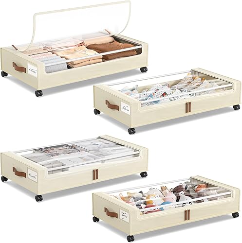 Miniatura 9 de Yecaye Almacenamiento debajo de la cama con ruedas, paquete de 2 contenedores de almacenamiento debajo de la cama, almacenamiento de zapatos debajo