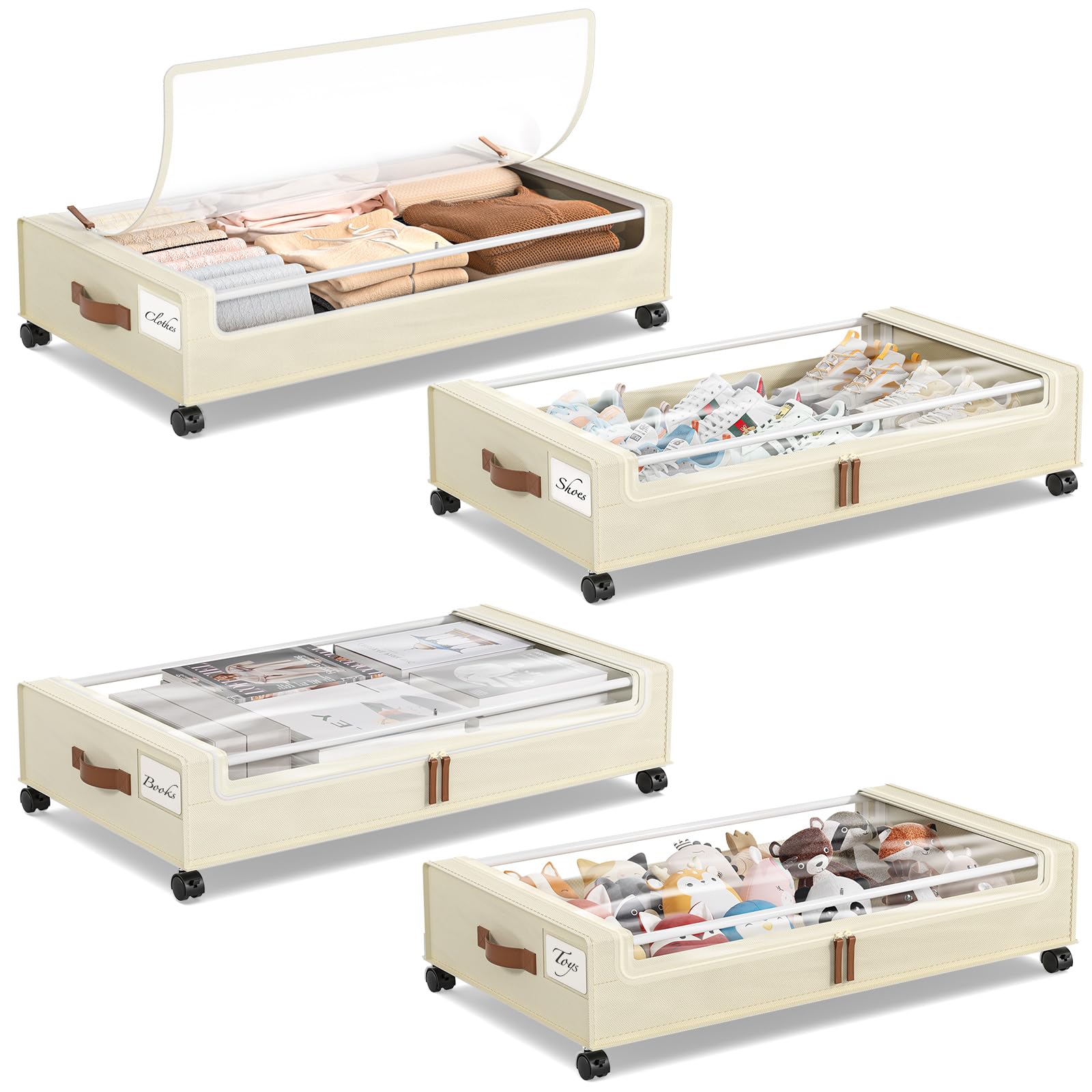 Photo 1 of Yecaye 4 Pack Under Bed Storage with Wheels, Under Bed Storage Containers with Lids, Large Under Bed Rolling Storage with Clear Window & Label, Rolling Drawers for Clothes, Blankets, Books
