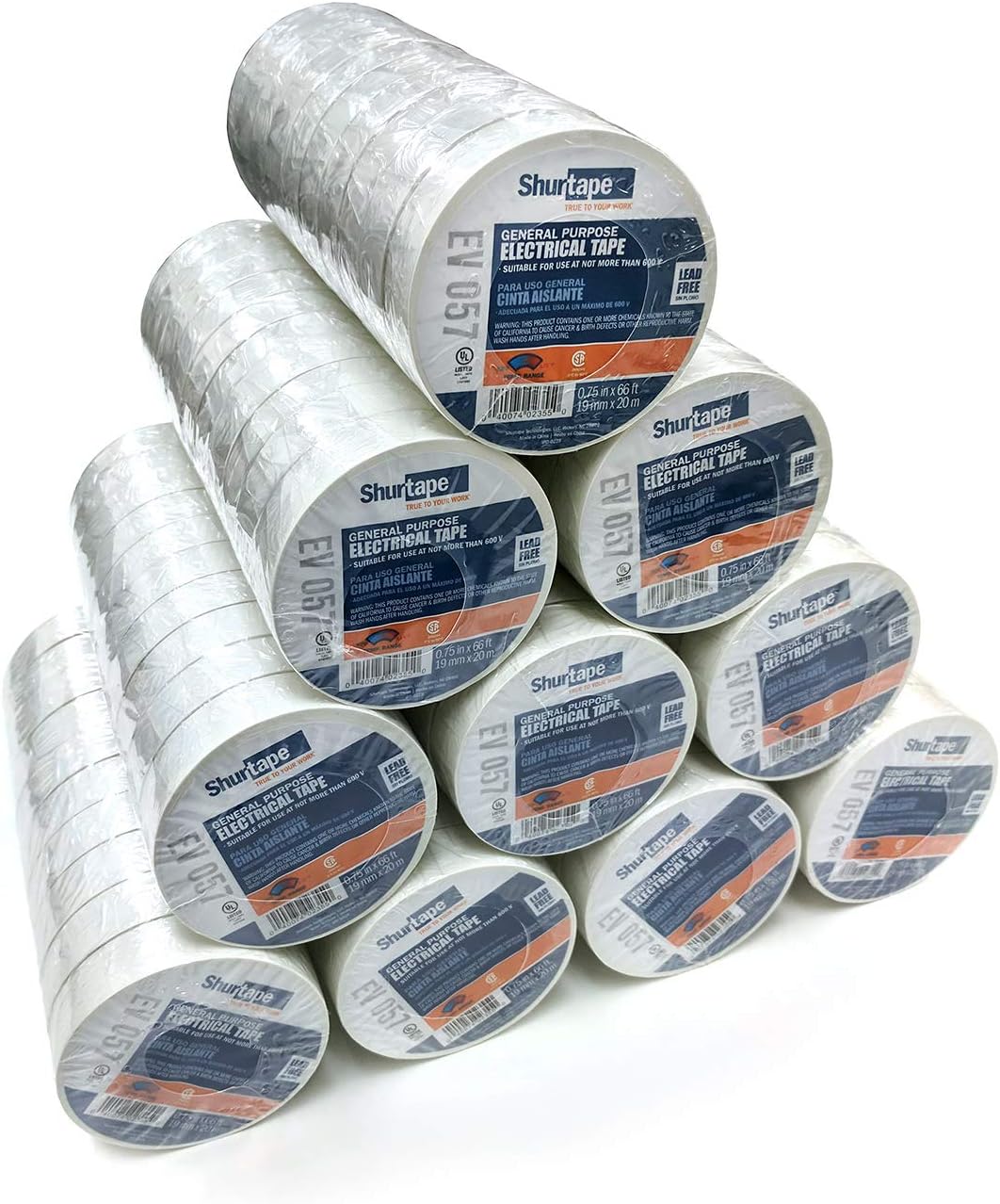 Shurtape 200783 EV 057C UL Listed Electrical Tape White 3/4in x 66ft Case of 100