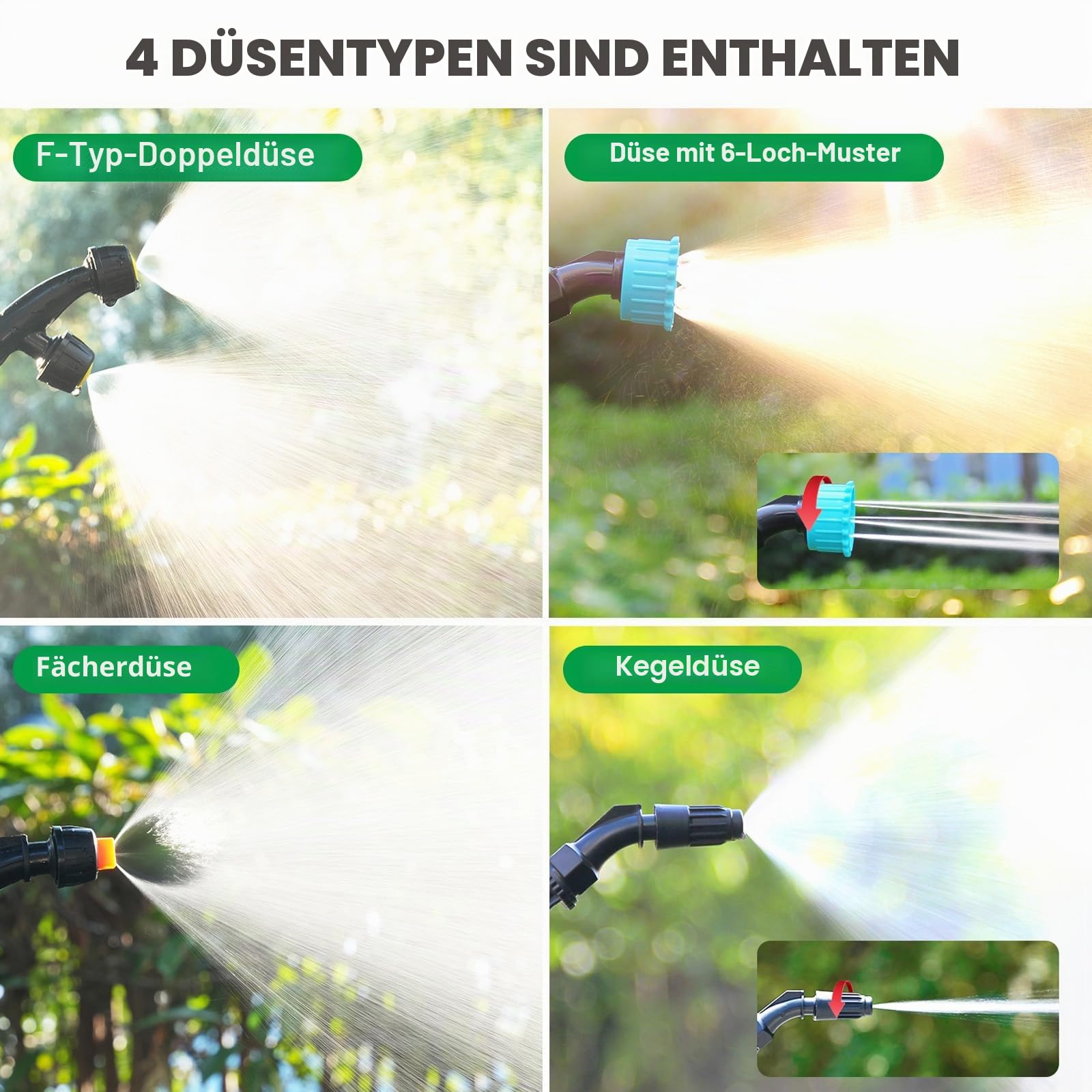 SYLSTAR Drucksprüher 5 Liter, 7.4V Stärkerer Akku Drucksprüher mit 4 Verstellbaren Düsen,3 Sprühgeschwindigkeiten Elektrischer Pflanzensprüher und 60cm Teleskopstab für Gartenspritze Unkrautspritze