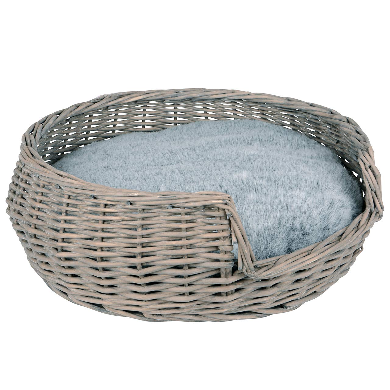 RM E-Commerce Cama para perros y gatos de mimbre con cojín, color gris, diámetro 55 cm