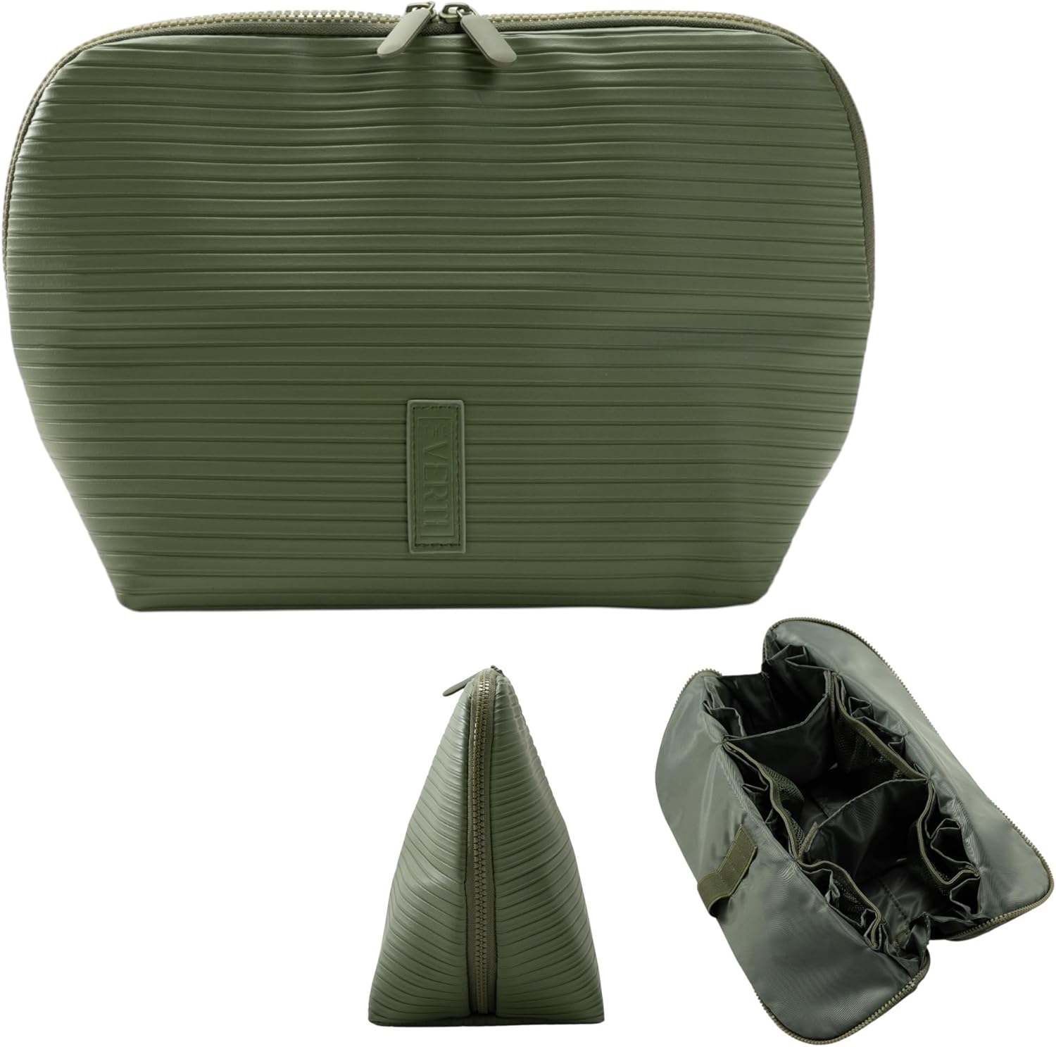 THE VERTI-Vertical Waterproof Makeup & Toiletry Bag | 23-Pocket Organizer with Upright, Fold-Down Design for Skincare, Toiletries & Essentials (Olive)