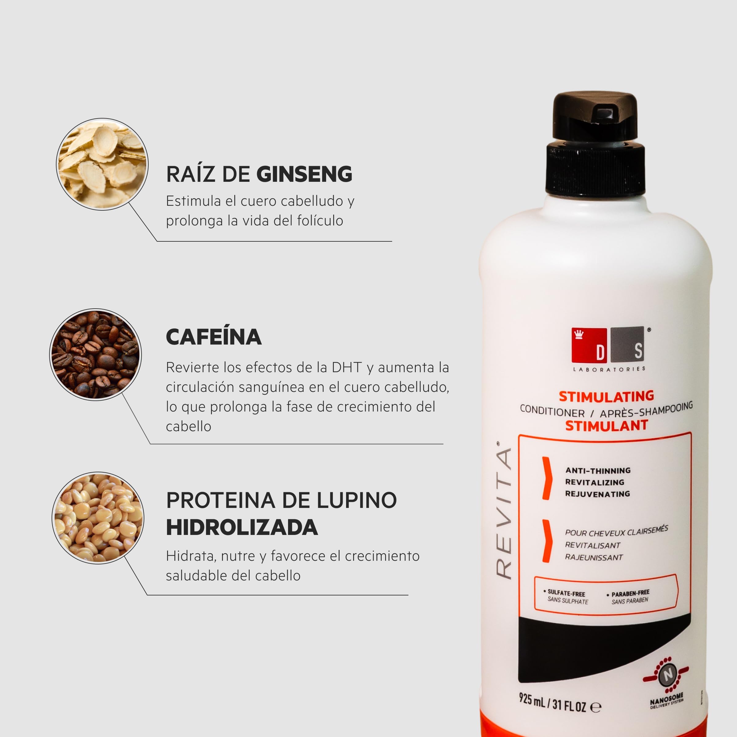 DS Laboratories - Revita odżywka do włosów osłabionych 925 ml, stymuluje wzrost włosów, wspomaga zwiększenie objętości włosów, gęstość i wzmacnia skórę głowy