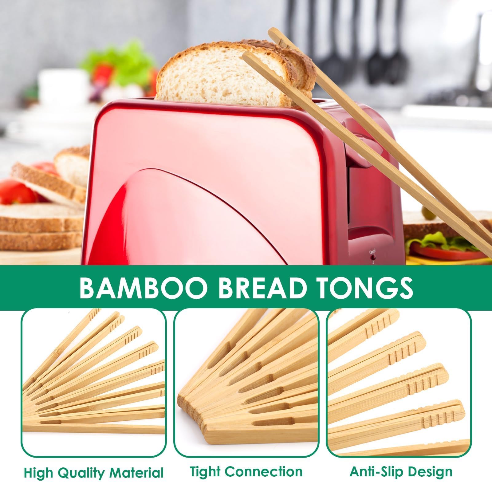 12 Pinze In Bambù Naturale MYYZMY | 17,8 Cm Riutilizzabili | Per Toast, Antipasti, Sottaceti E Frutta | Ecologiche E Senza BPA - 2