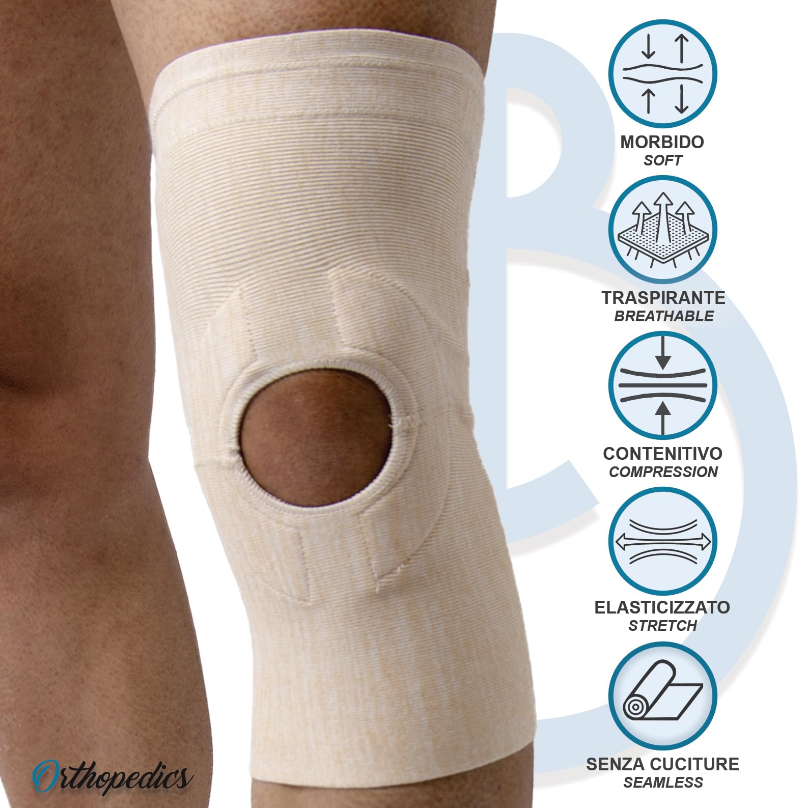 Beman 352 - Ginocchiera Ortopedica Menisco Ginocchiera Sportiva per Rotula Legamenti Crociati Fascia Ginocchio Antiscivolo Traspirante con foro rotuleo Tutore Fascia per Uomo Donna (Nudo,1)