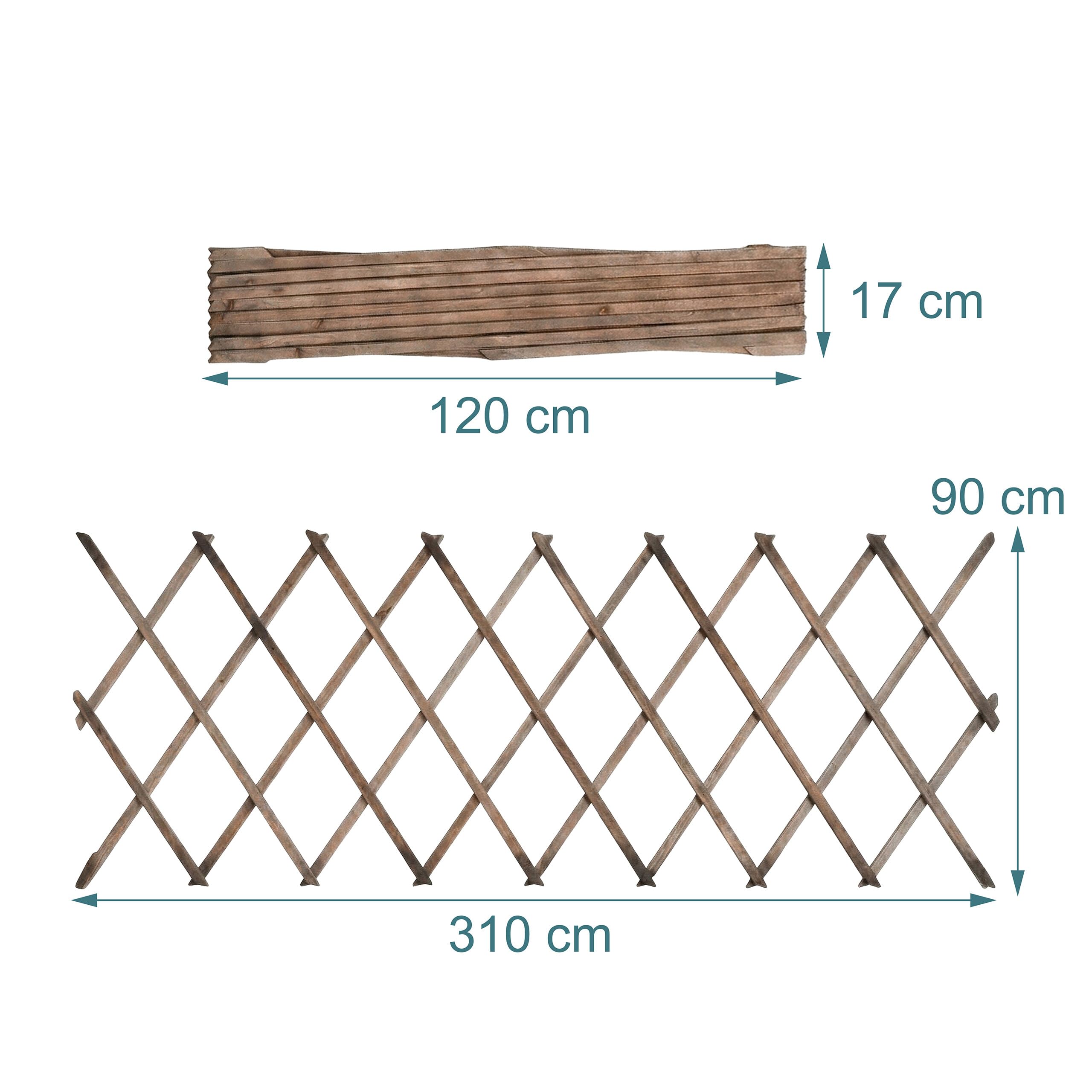 Treillis Extensible Relaxdays, Lot de 3, 310x90 cm, Bois, Fixation Murale, pour Plantes grimpantes, Finition brûlée