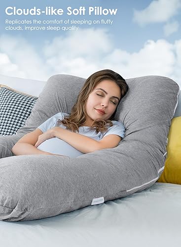 Miniatura 69 de QUEEN ROSE Almohadas de embarazo, almohada corporal refrescante en forma de U de 60 pulgadas para dormir, almohada de maternidad extra larga