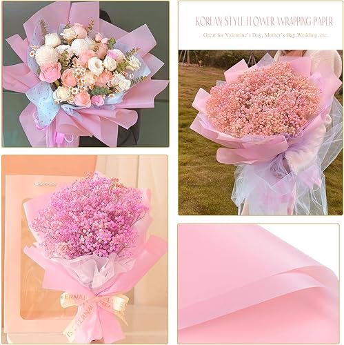 Miniatura 2 de Gloreyan 20 hojas de papel de regalo de flores con borde dorado, ramo de floristería rosa, ramo de flores frescas, envoltura impermeable, caja de
