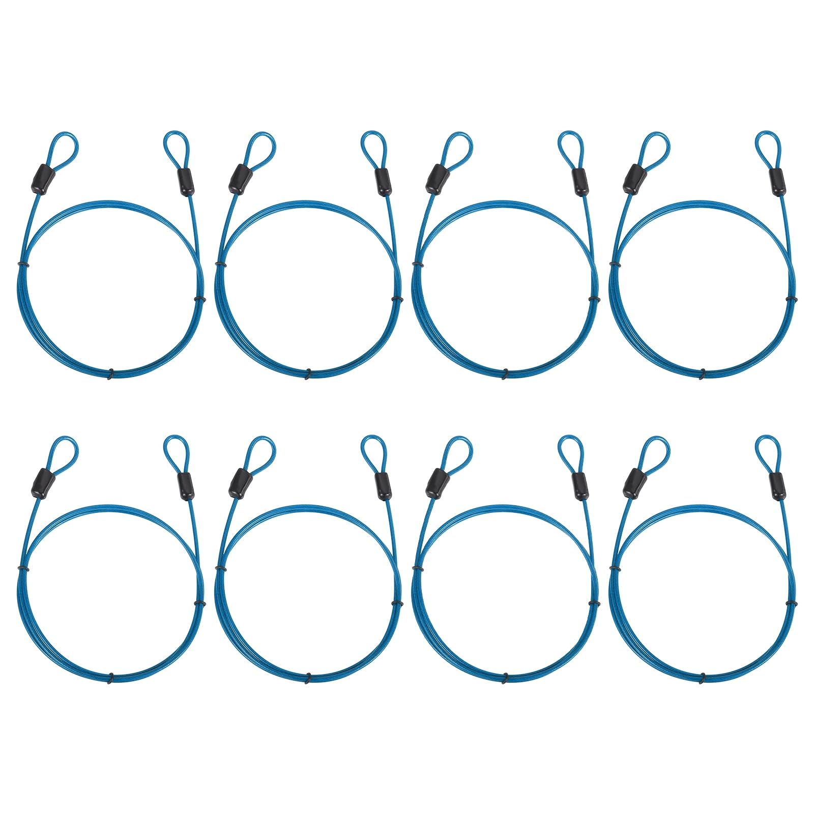 PATIKIL Security Cable (1m x 2.5mm, Blue)(8 Pcs) Braided Stainless Steel Safety Cable Wire Ropes Luggage Lock with Double Loops, Suit for - Suitcase/Bicycle/Cabinets