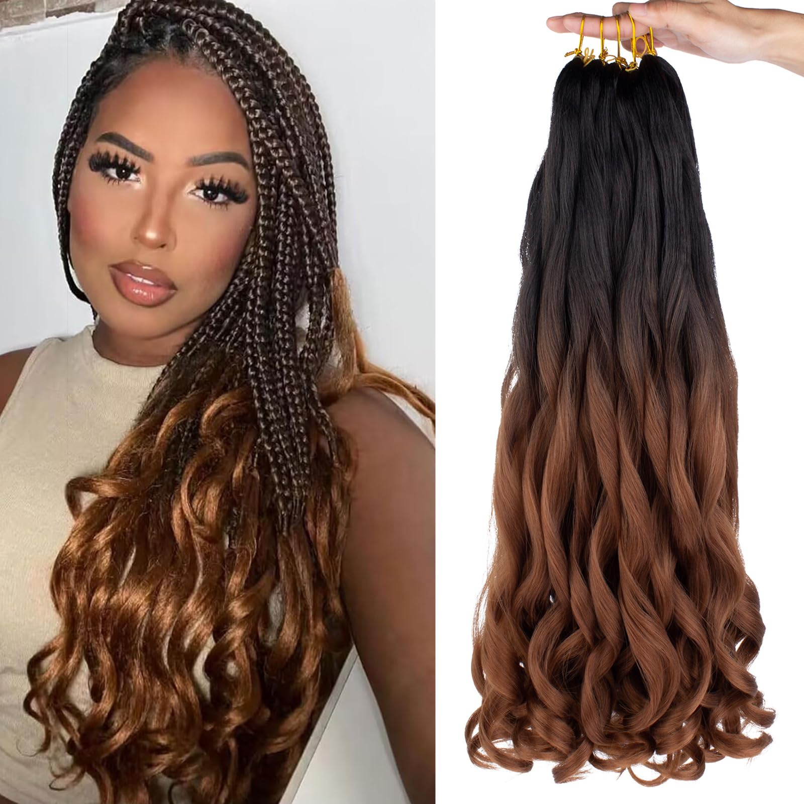 Mscat 26 Inch 8 Packs Pre Stretched French Curly Braiding Hair Loose Wave Bouncy Hair Extensions RS30#, 26 Inch (Pack of 8)