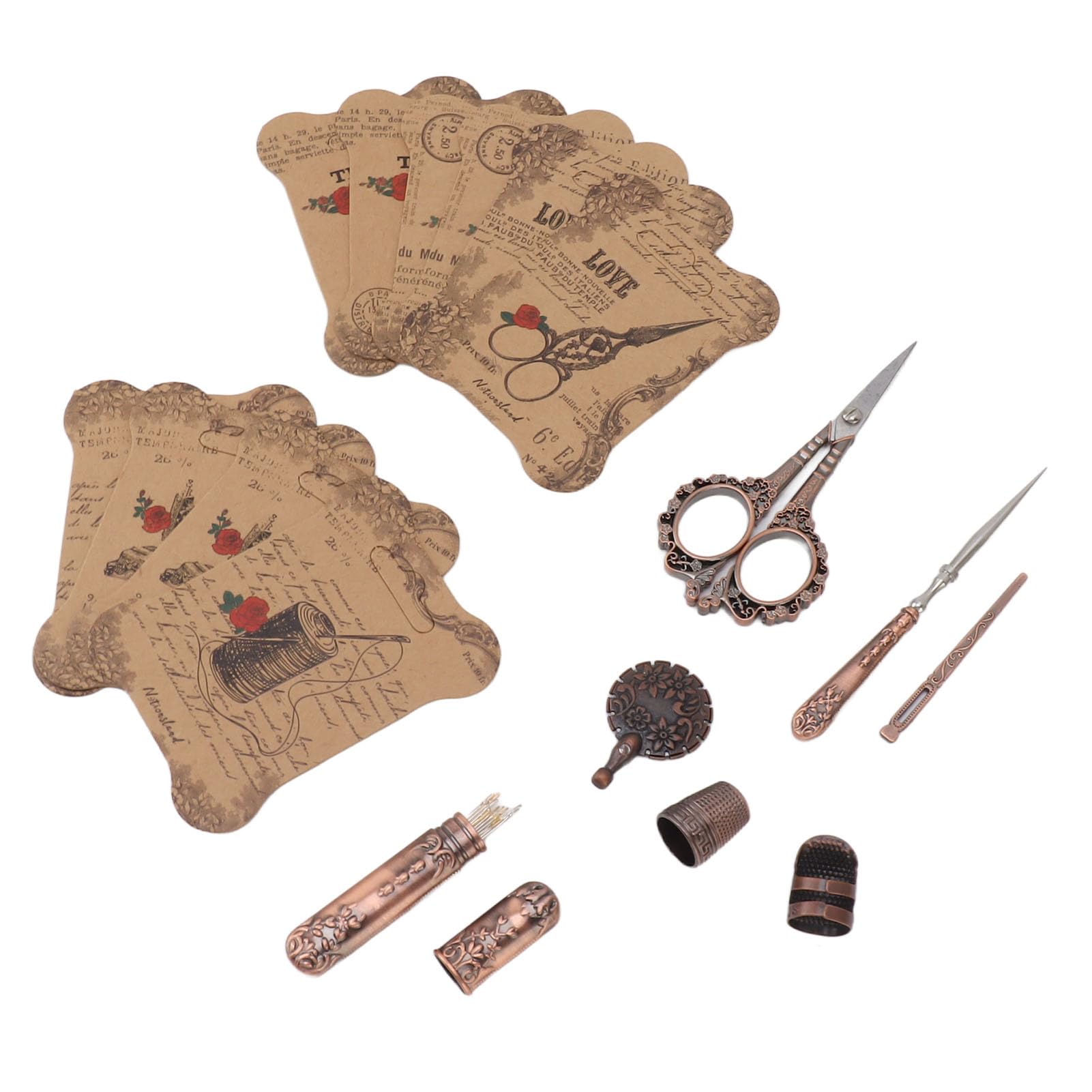 Vintage-Stickschere-Set im europäischen Stil, Nähset aus Edelstahl im antiken Look mit Holzkasten, 7-teiliges Bastelschere-Werkzeugset für Stickerei, Stricken und Handarbeiten (Bronze)