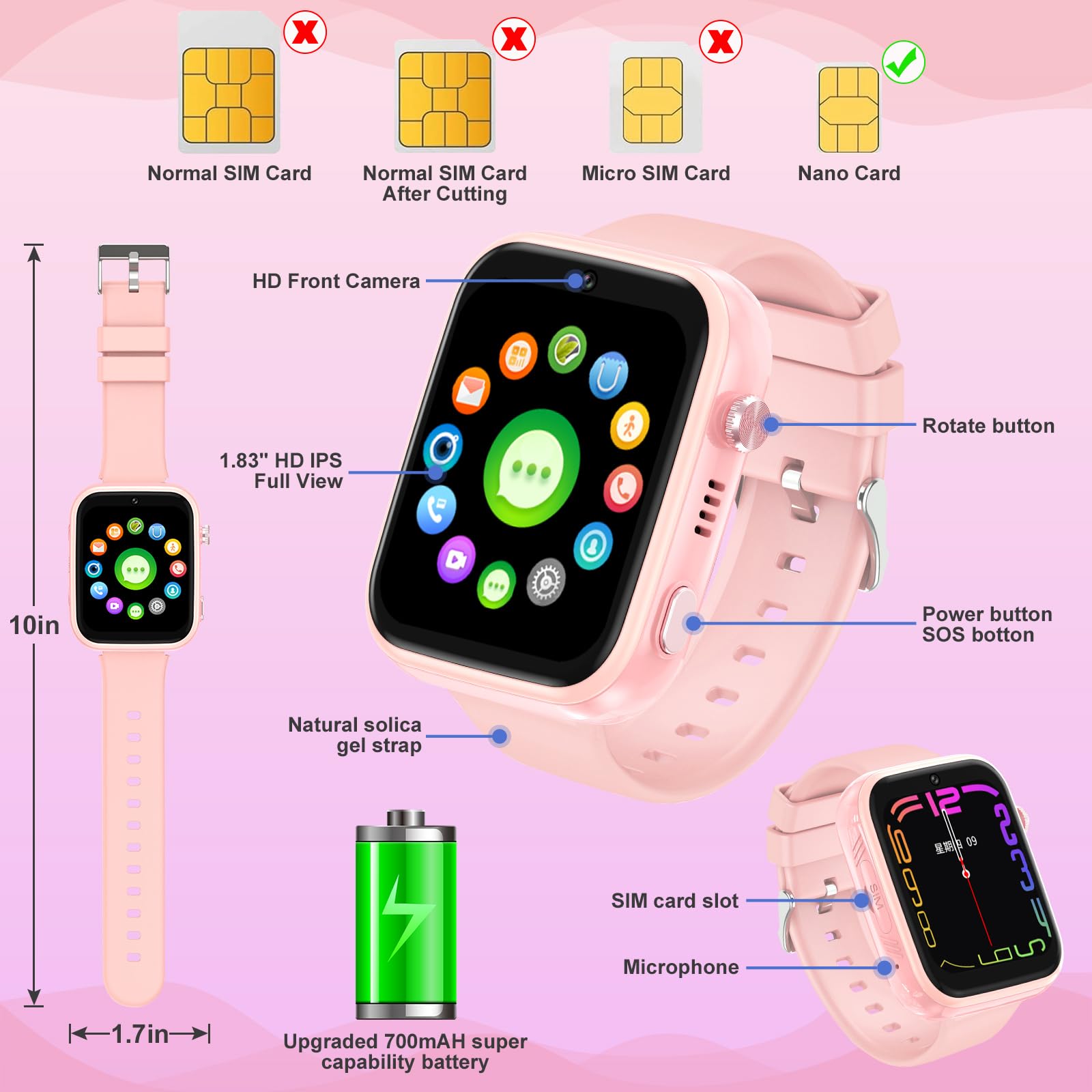 OKYUK 4G Smartwatch per Bambini GPS Localizzatore GPS Stili di Scrivania Multipli a Scelta Chiamate Bidirezionali Emergenza Immagine SOS WiFi Schermo Touch Impermeabile per Bambini 4 – 12 Anni e