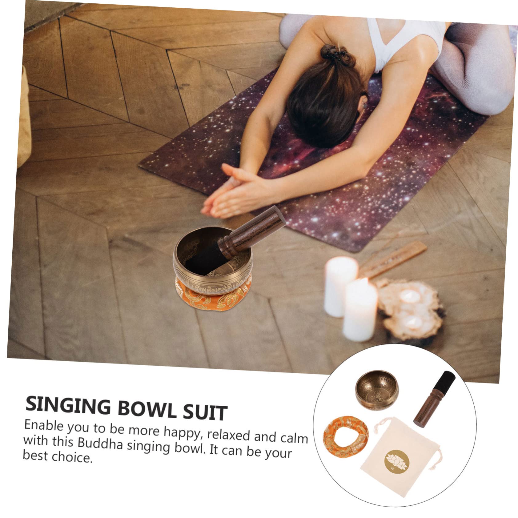 ifundom 1set Ciotola Tibetana Per Meditazione Ciotola Cantante Con Battitore e Cuscino Perfetta Per Yoga e Relax Atmosfera Sacra Per Benessere