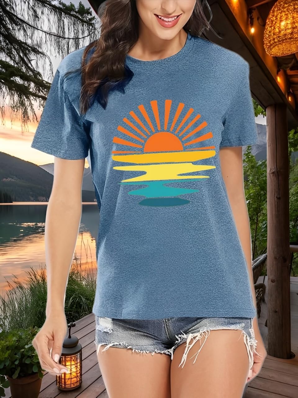 Outdoor Shirts for Women Retro Graphic Print Hiking Mountain T Shirts Summer Comfort Beach Hiking Workout Tee Tops image 2