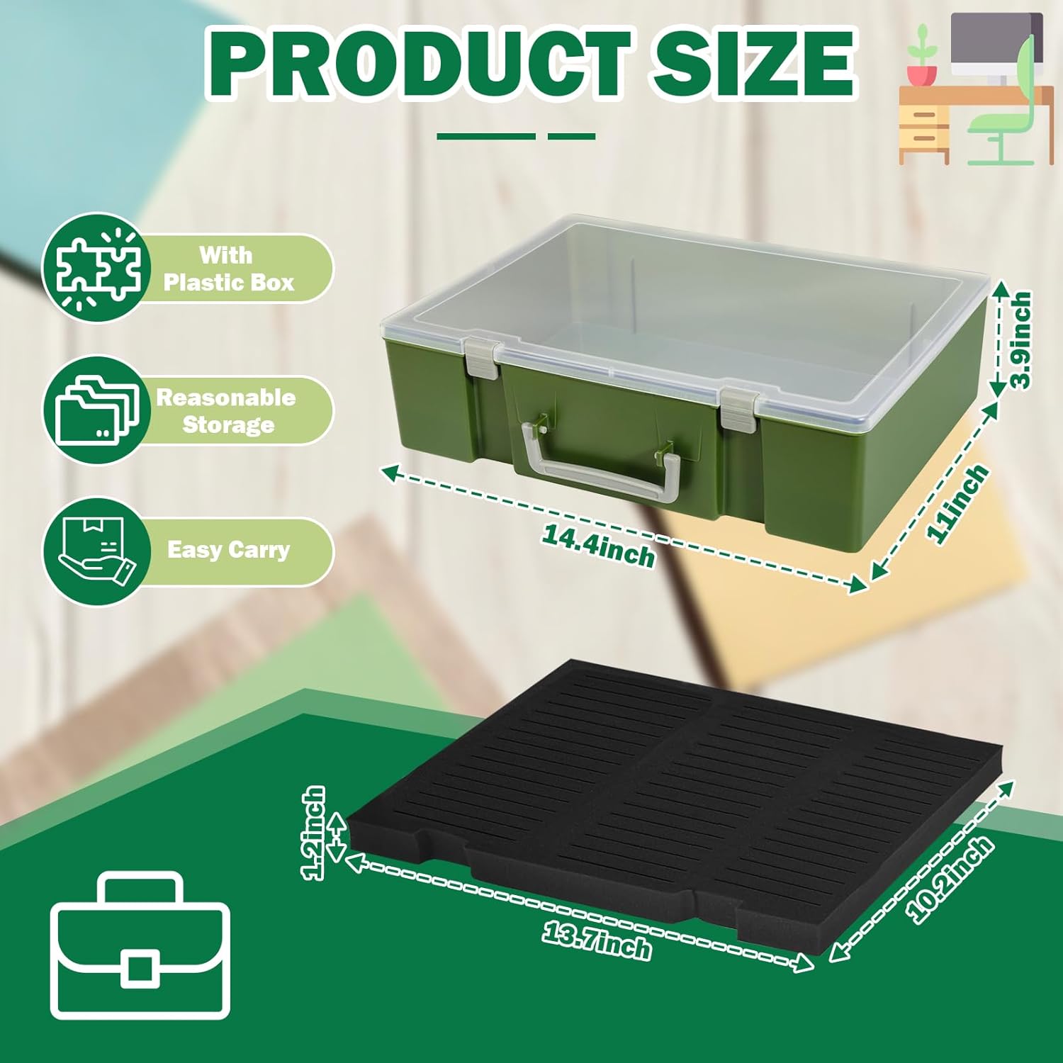 Foam Name Badge Holder with Case (Holds 48 Badges) Tray ID Badge Organizer Clear Tag Holders for Desk Office School (Army Green)