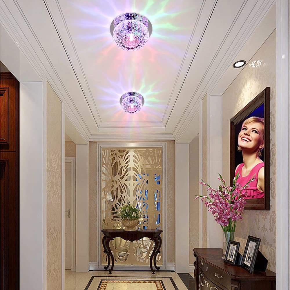 3 Pack Crystal LED Downlight Recessed Baffle Trim Colored LED Recessed Downlight Round Crystal Spotlight Daylight Retrofit Downlight for Living Room, Kitchen, Bedroom, Corridor Lighting