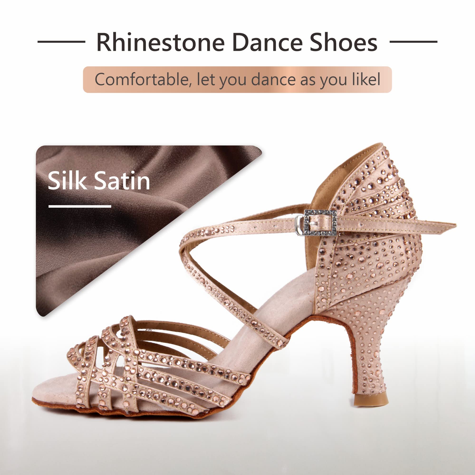 Zapatos de Baile Latino con Punta Abierta para Mujer Diamantes de imitación Tango salón de Baile Social Zapatos de Baile para Fiesta de Boda