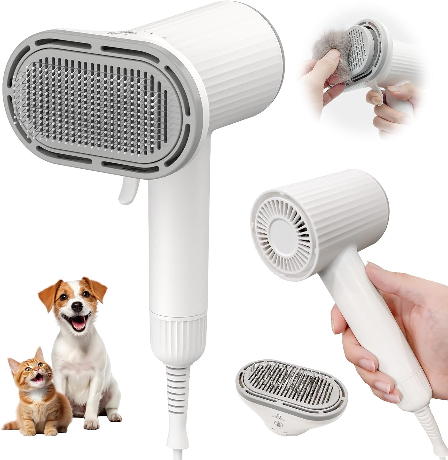 Dog Brush for Shedding, Professional 2-in-1 Pet Hair Dryer & Dog Grooming Brush with Removable Comb, Adjustable Temperature/Speed, Portable Brush for Dogs and Cats