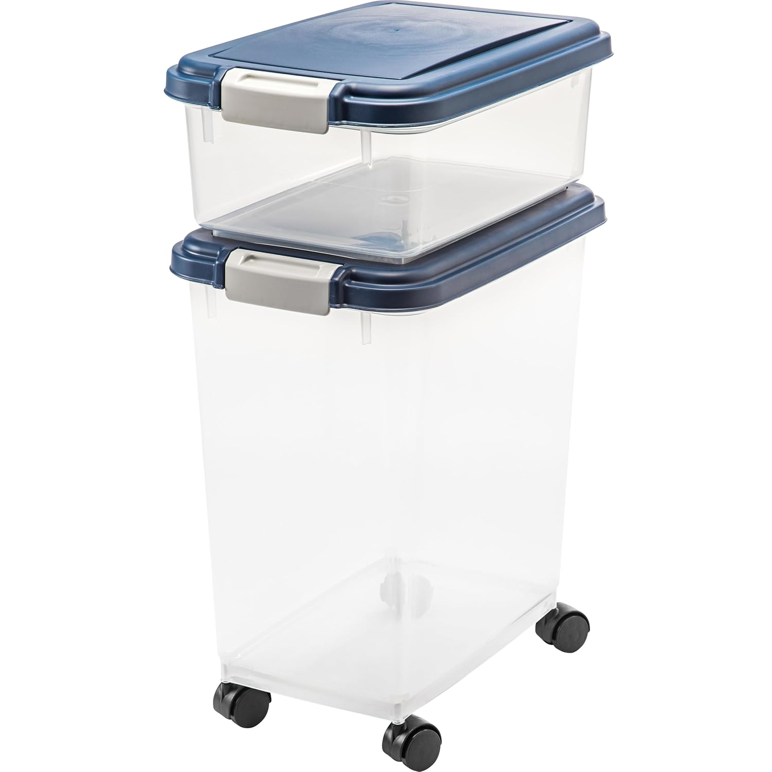 IRIS USA 30 lbs & 11 lbs Combo Airtight Dog Food Storage Container, Stackable Treat Box, Wheels, Keep Fresh, Easy Mobility, Navy