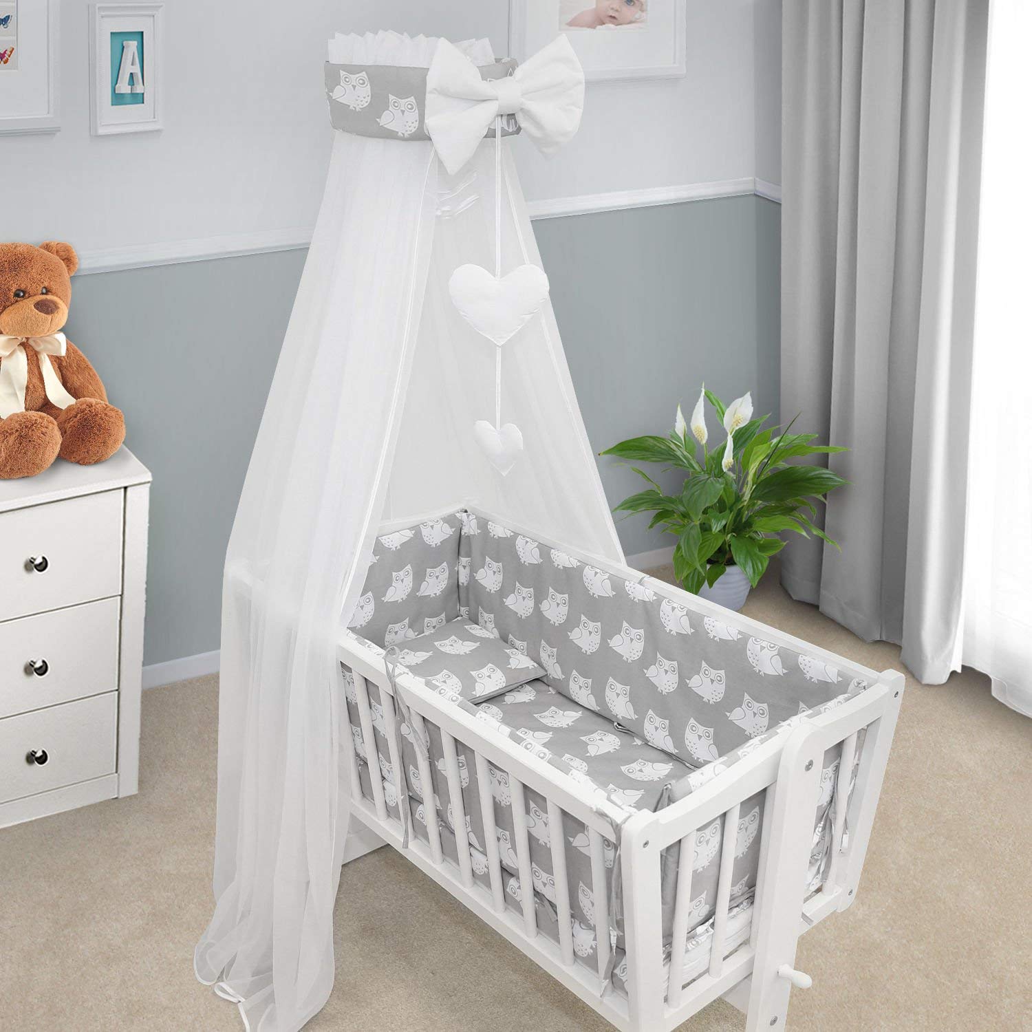 Babymam Owls Grey Baby Kids Canopy Bed Tent Drape Hung Dome Mosquito Net With Holder To Fit Crib Curtains For Children Nursery Decoration (Owls Grey)