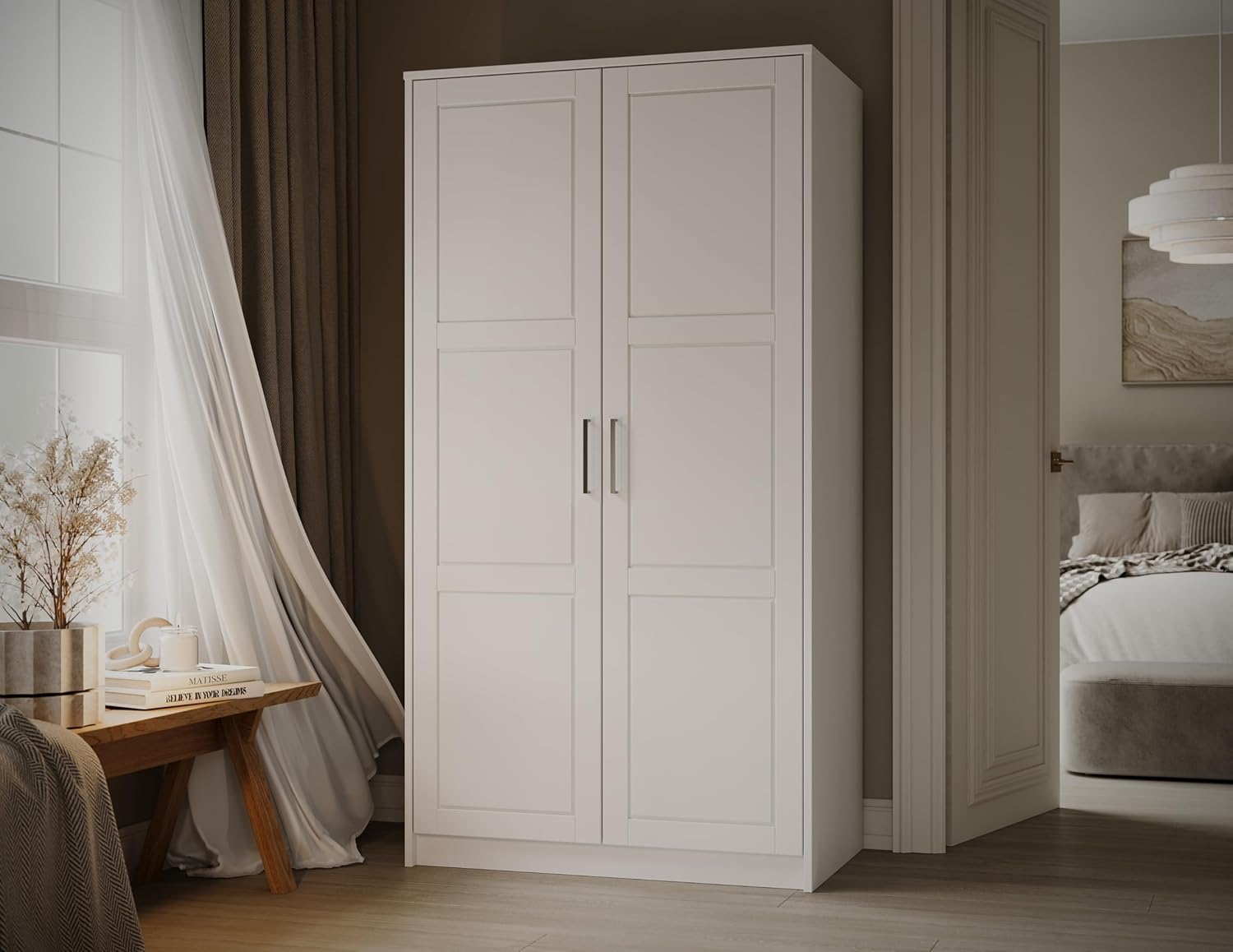 Palace Imports Solid Wood Urban 3-Door Wardrobe Armoire with Raised Panel Doors – Black Classic Bedroom Closet Storage, 56.5" W x 72" H x 21.75" D, Eco-Friendly Pine, Made in Brazil