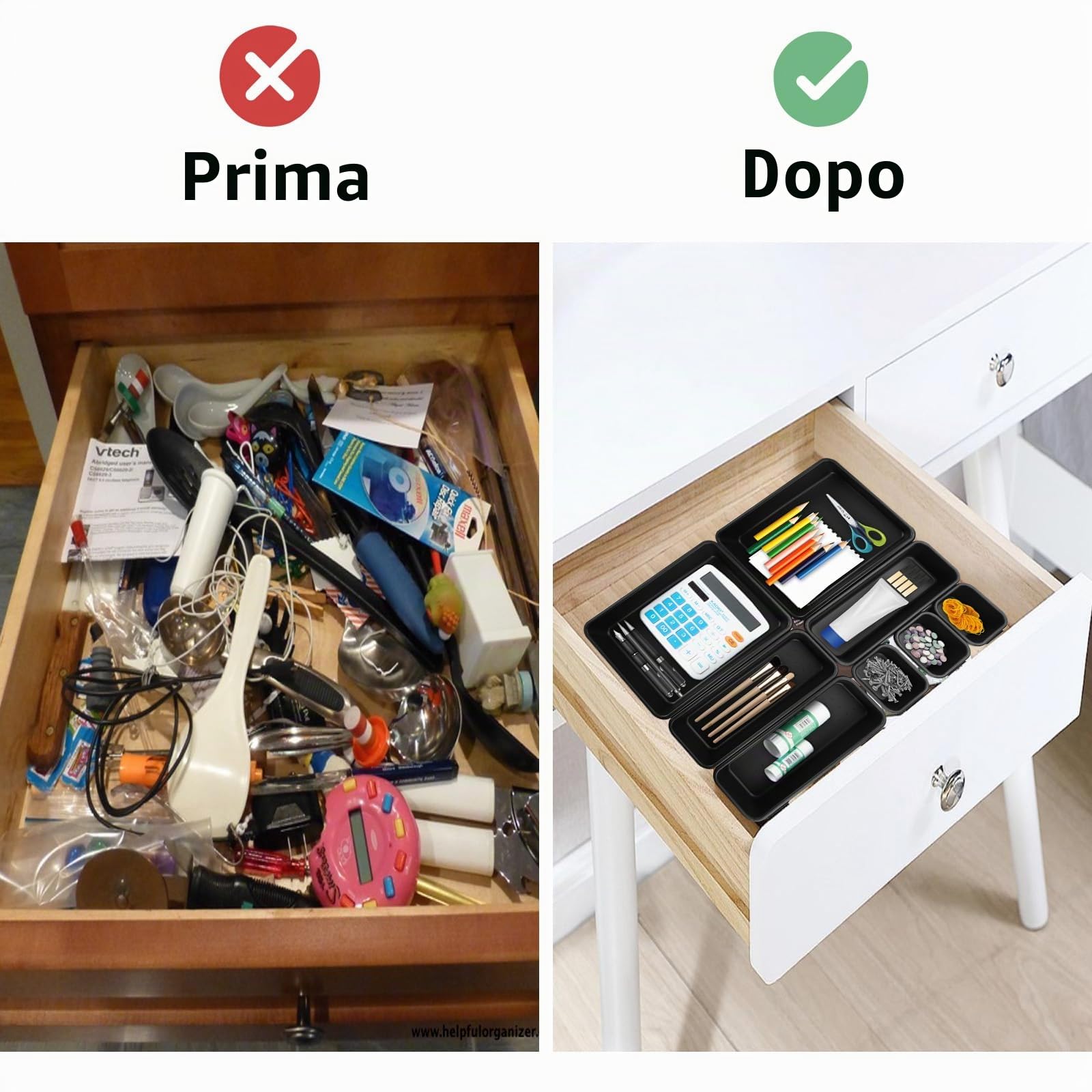 Organizer Cassetti Bagno 8 Pezzi, Divisori Contenitori in Plastica per Trucchi Stoviglie Cancelleria