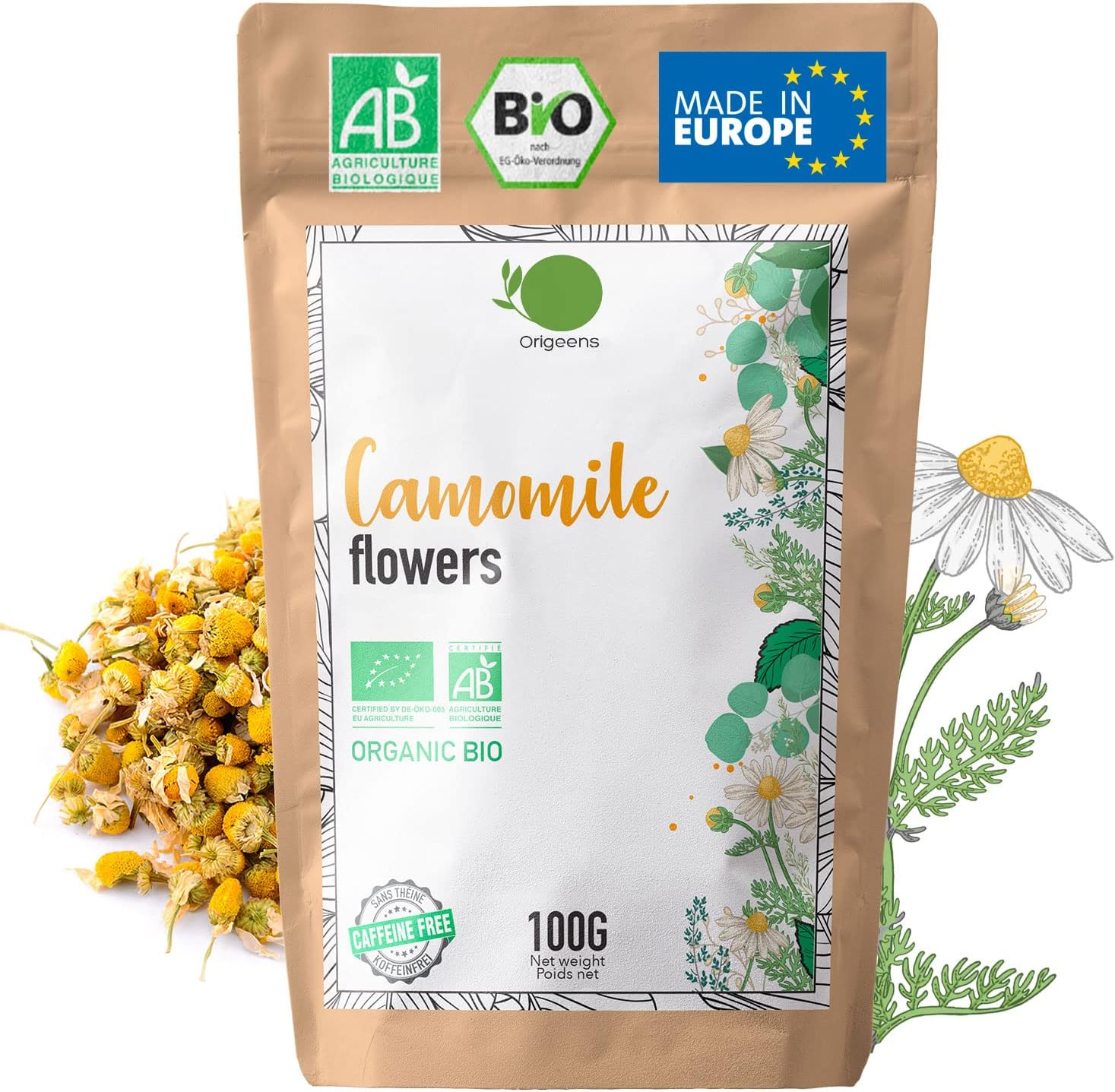 ORGANIC CHAMOMILE TEA Sourced in Europe, 100g | Camomile Tea Whole Flower, Digestion & Sleep Easy Tea | Camomile Flowers - Organic Wild Chamomile Flowers