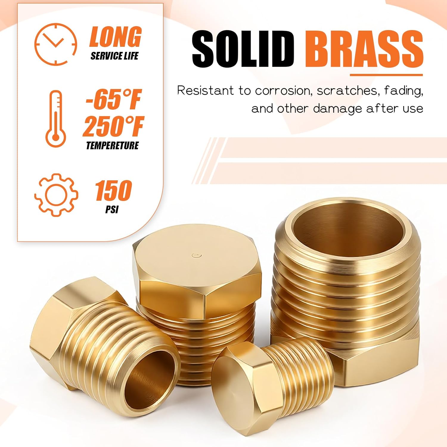 24 PCS Brass Plugs Fitting Brass Hex Pipe Plug Fittings Kits 1/8" 1/4" 3/8" 1/2" NTP Plug Male Threaded