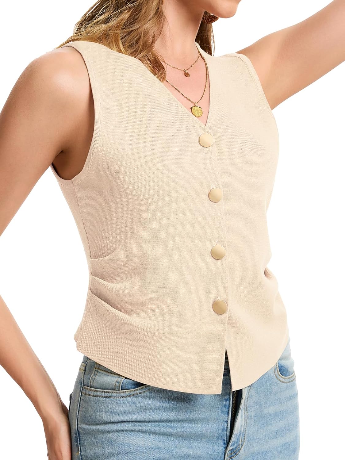 Sweater Vest Women Dressy Button Up Knit Sleeveless Tank Tops Work Business Casual Outfits Summer - Image 2
