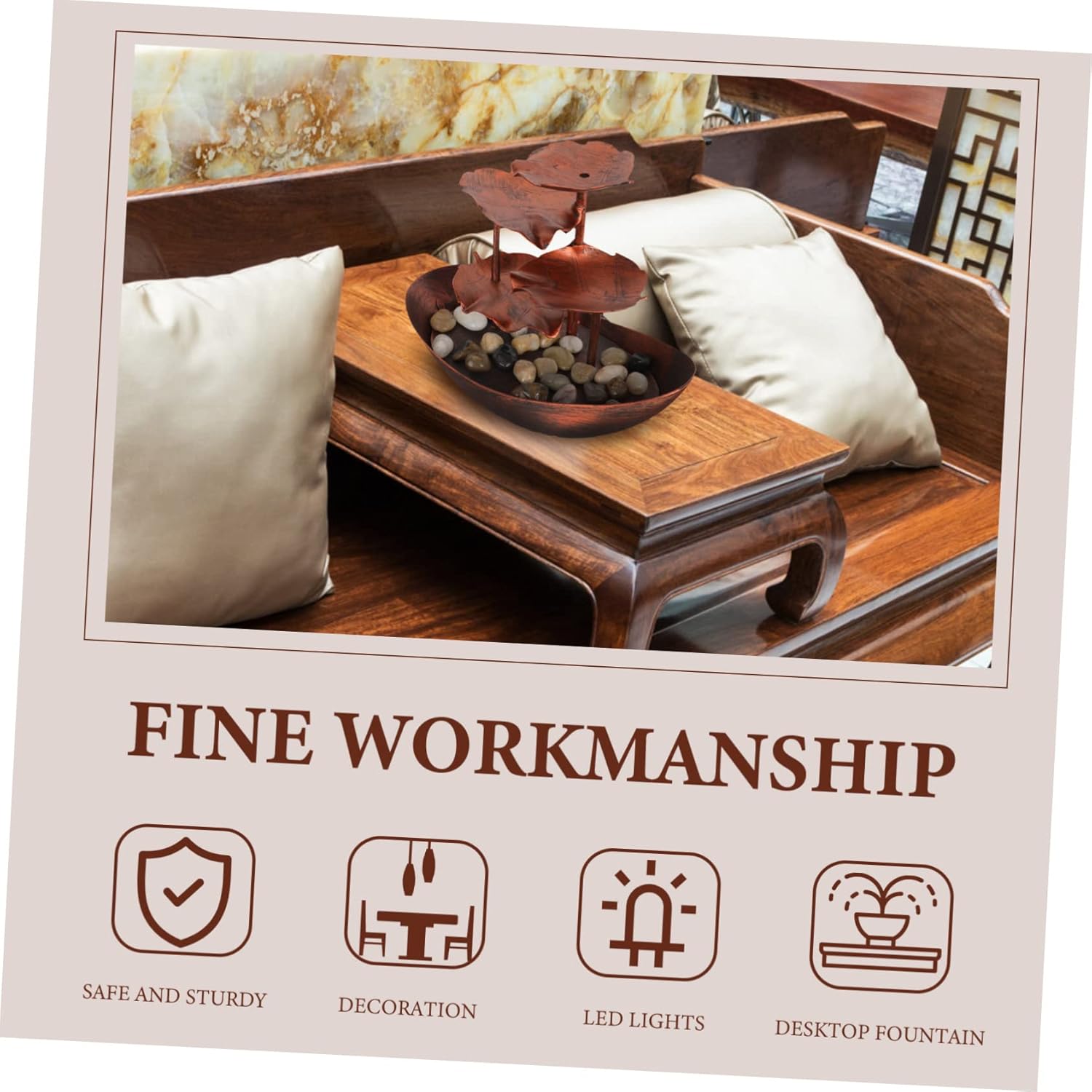 Luxshiny Waterfall Decor Tabletop Fountain Led Light Living Room Ornament Plastic Material Waterfall Fountain