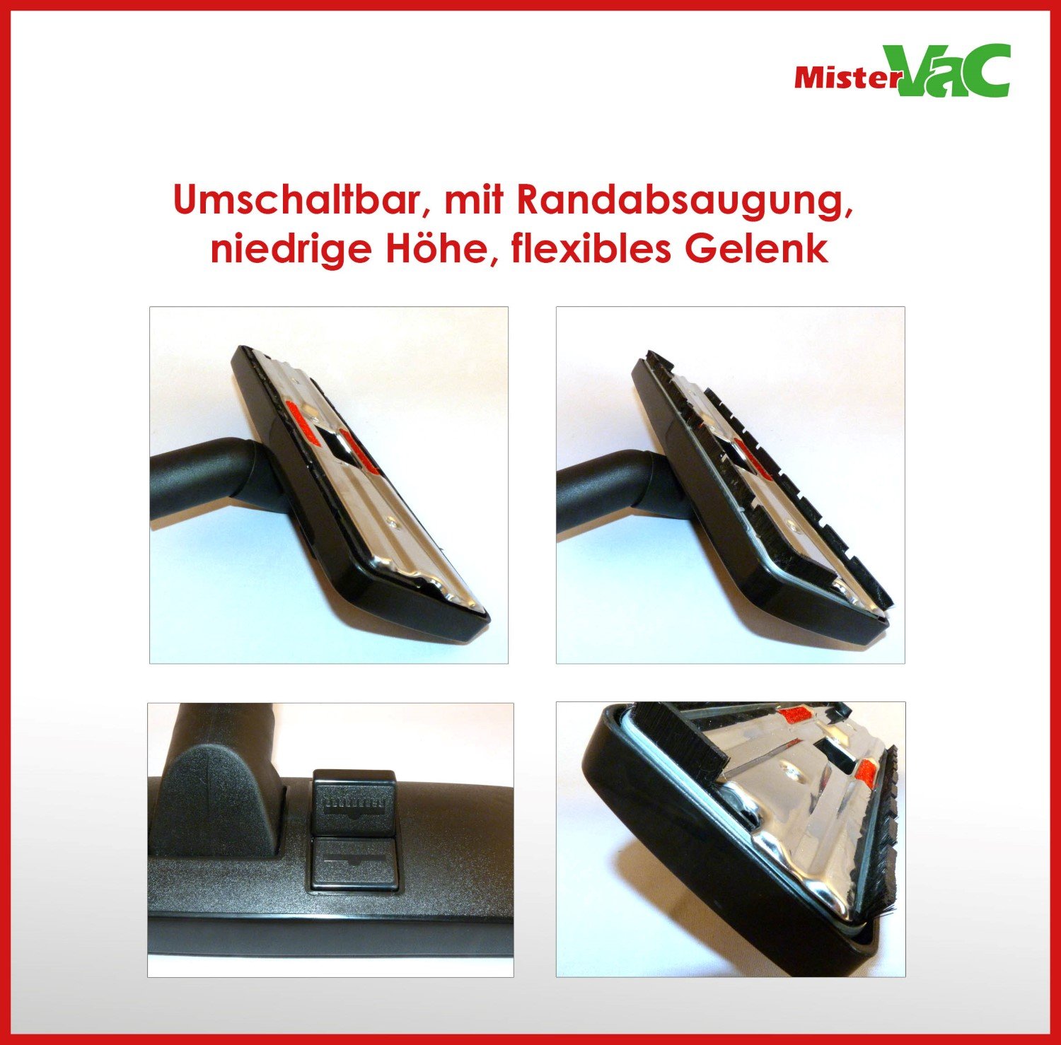 MisterVac Bocchetta Per Pavimenti In Crine Di Cavallo Con 2 Rulli Feltro Di Ricambio - Compatibile Nilfisk VP930 - Bocchetta Parquet E Scopa