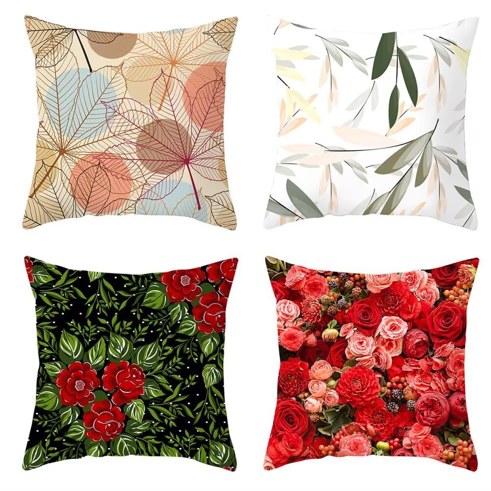 Impresión de Rosas de árbol Fundas de Cojines 60x60cm,Juego de 4 Fundas de Cojines,Impermeable Lino Doble Cara Cuadradas Decorativos Cojines para al Aire Libre Sala de Estar Sofá Decoración