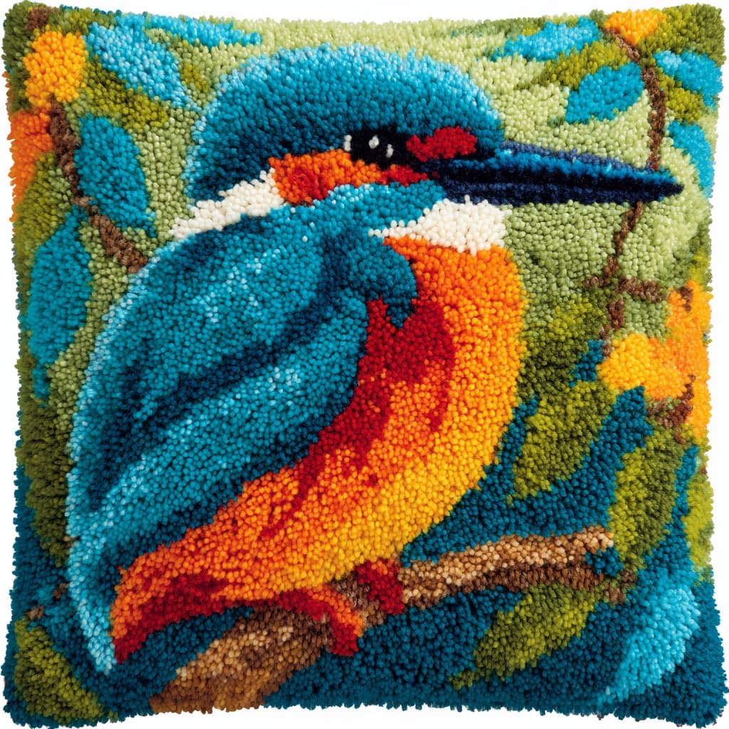 Taxpy Latch Hook Cushion Kits 17X17Inch, Birds on the Branches Latch Hook Pillow Case Kits Embroidery Kit, DIY Needlework Pillow Cover Cushion Rug Making Kit