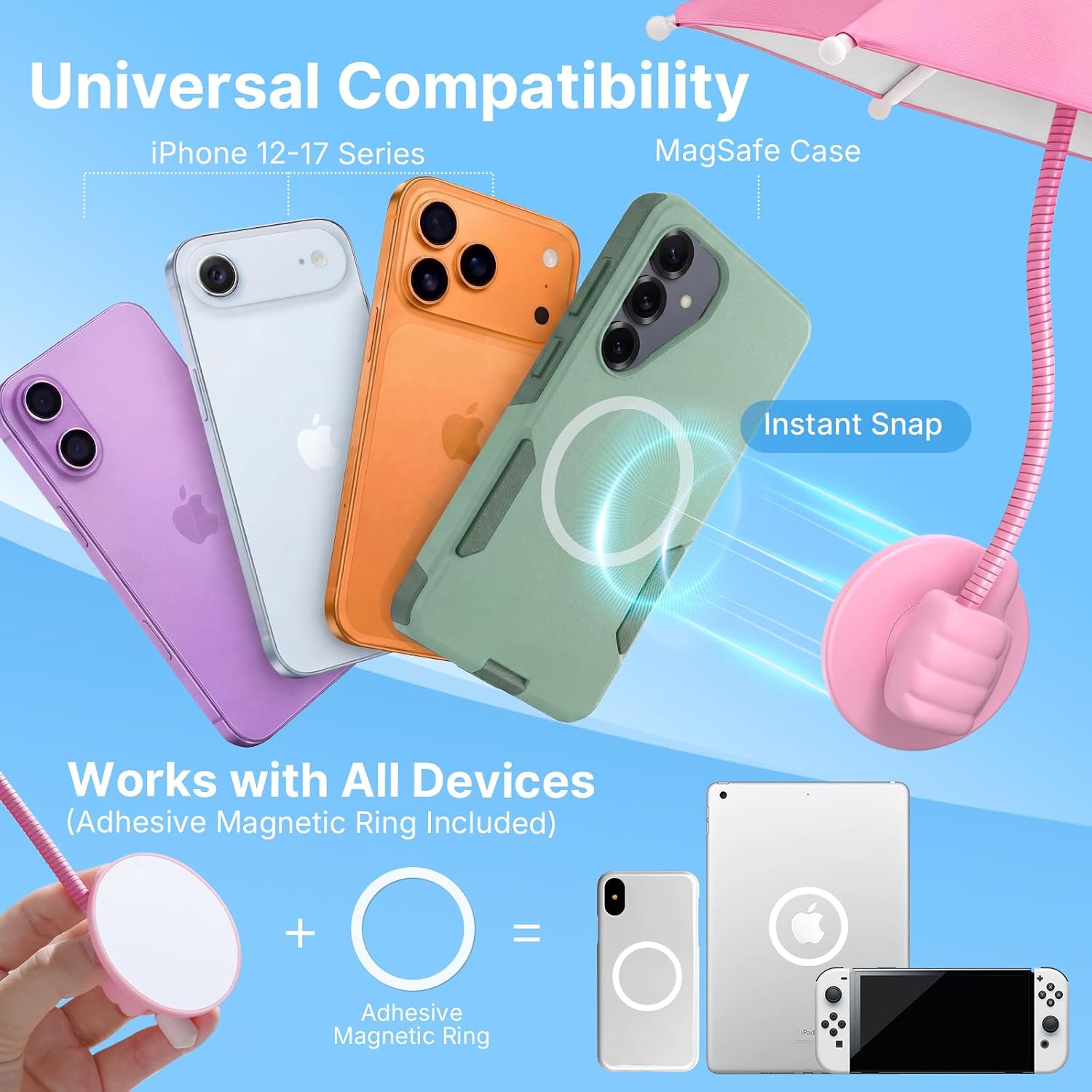 Phone Umbrella for Sun Shade Magnetic: Universal Anti-Glare Umbrella for iPhone UPF45+ Heat UV Protection Thumbs Up Women Teen Girl Gifts Trendy Stuff Pool Travel Beach Accessories Vacation Essentials