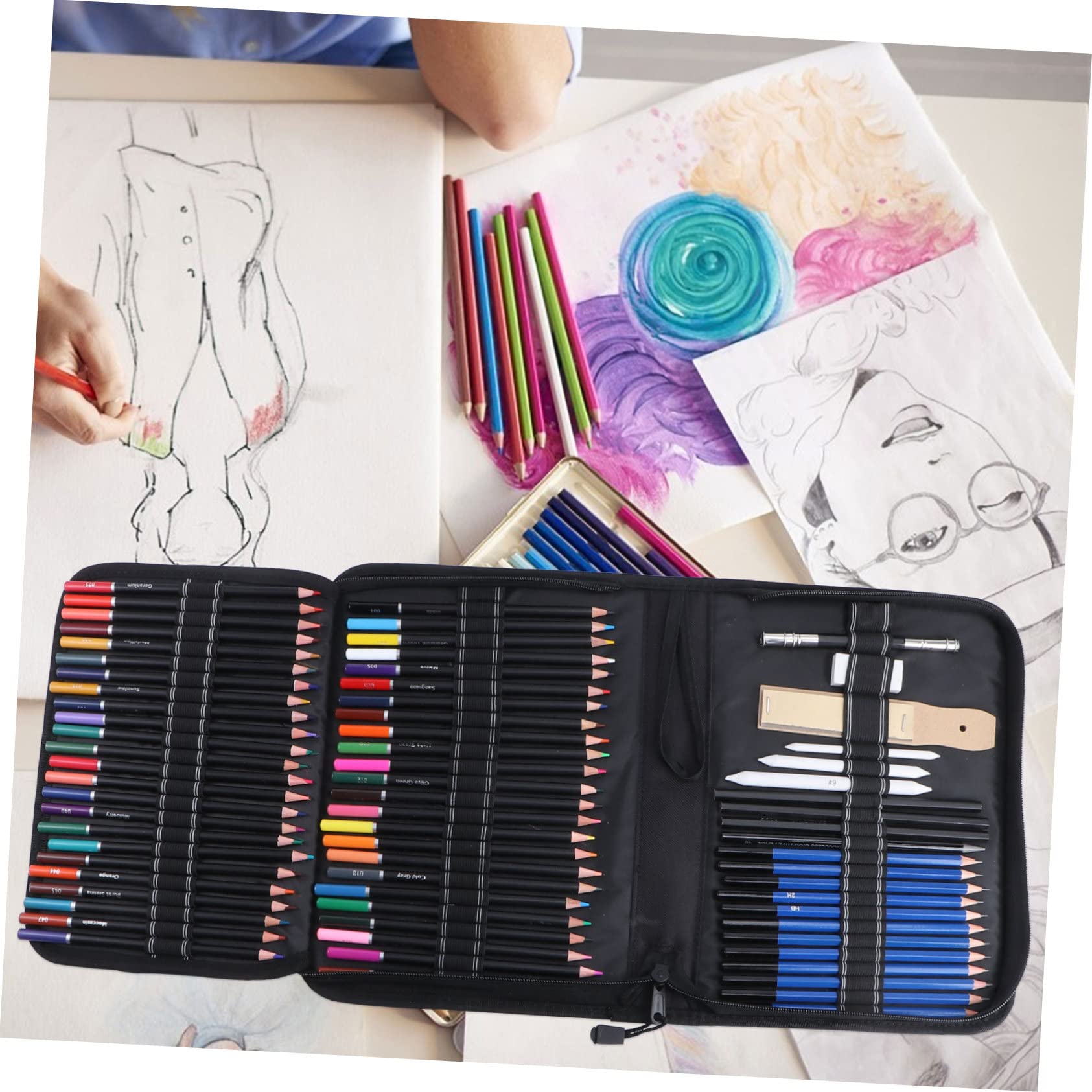 VILLCASE 95pièces Coffret de Crayons de Couleur pour Dessin Crayons Fusain et Rallonge Inclus