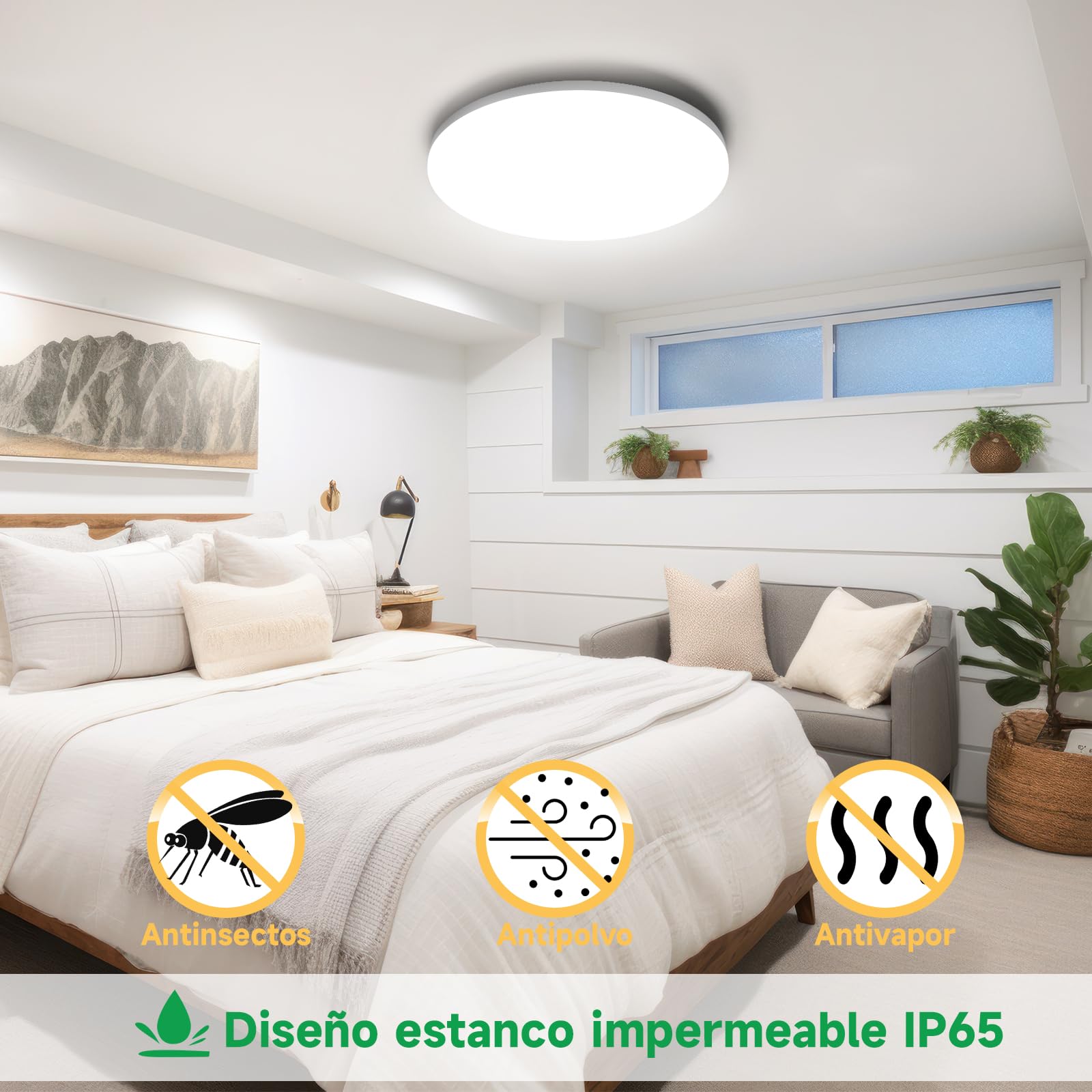 Plafoniera LED Soffitto IP65 22W 3080lm (180W Equiv.), Blanco Día 4000K, Redondo Ø28cm - Salón/Dormitorio/Cocina