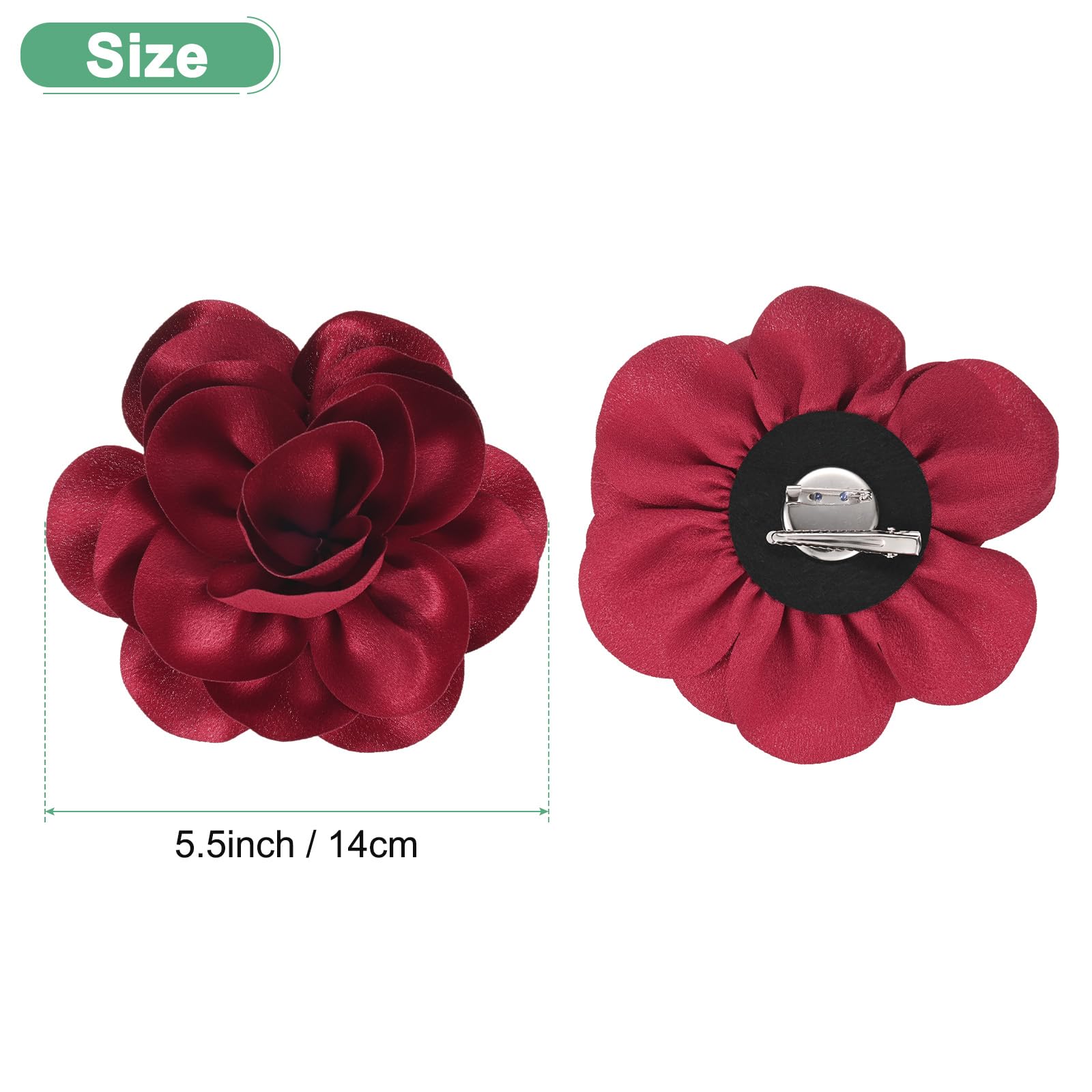 M METERXITY Rose Flower Brooches and Pins for Women 5.5 Inch Lapel Pins Dainty Satin Fabric Big Camellia Hair Flowers Clips for Wedding/Parties/Clothes/Jewelry [14cm - Image 3