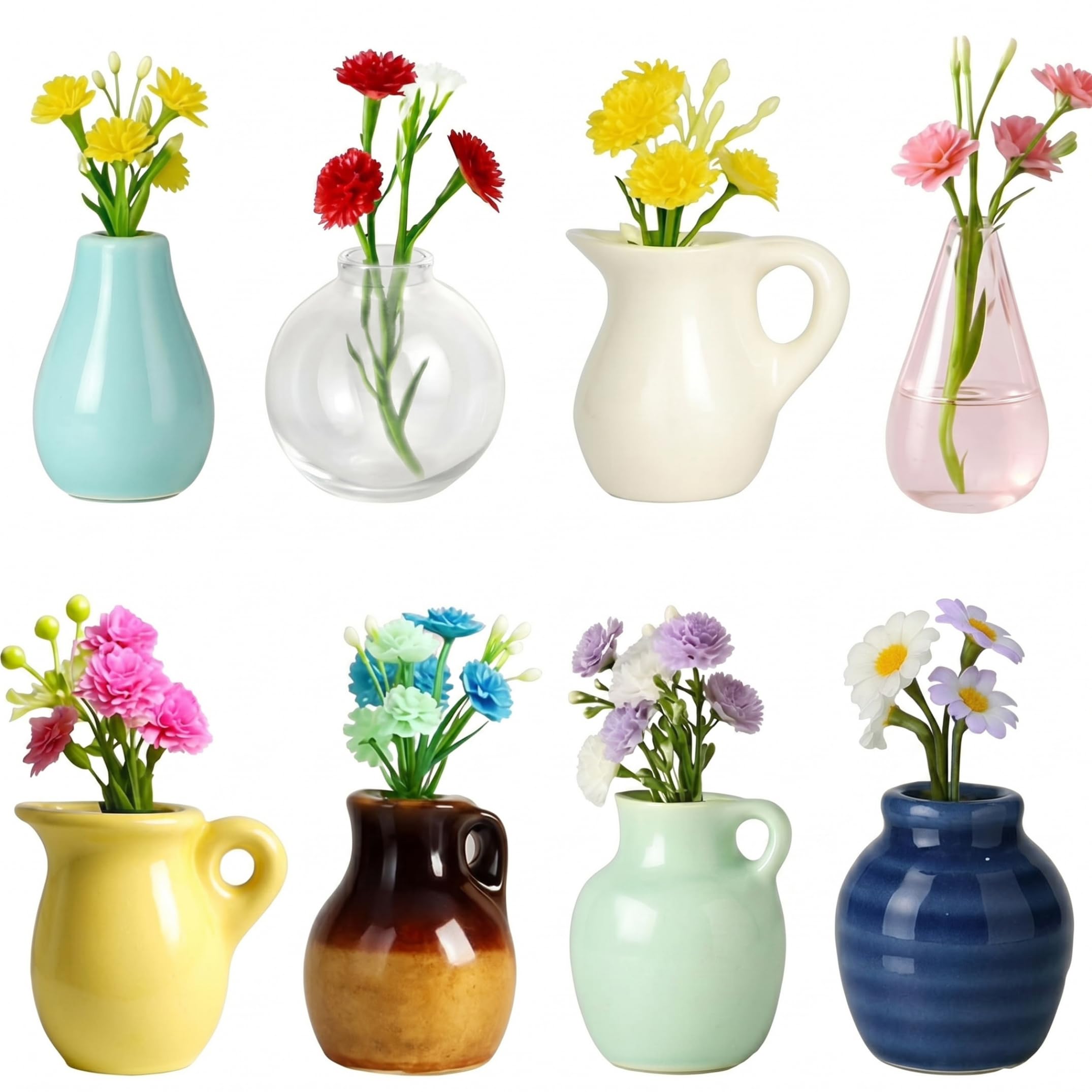 StaZamor 8 Pack Mini Vase Magnets for Fridge with Cute Decorative Flowers, Bud Vases Refrigerator Magnets, Random Flower Colors, Kitchen Home Office Decor