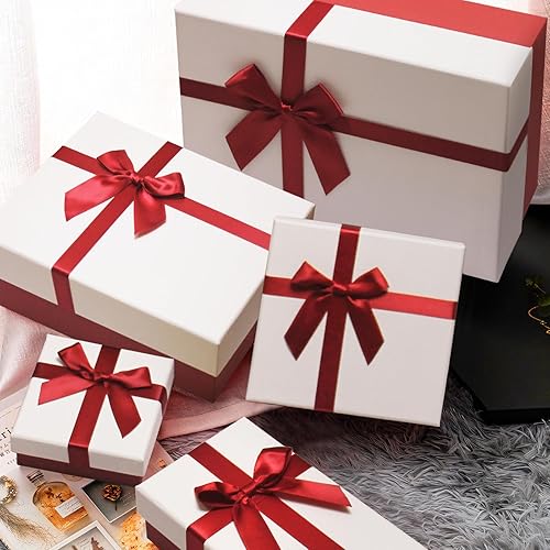 Vista 2 de Caja de regalo para regalo, 5 cajas de regalo de Navidad con tapas, cajas para regalos, cajas de regalo rojas con cinta para días festivos, Navidad