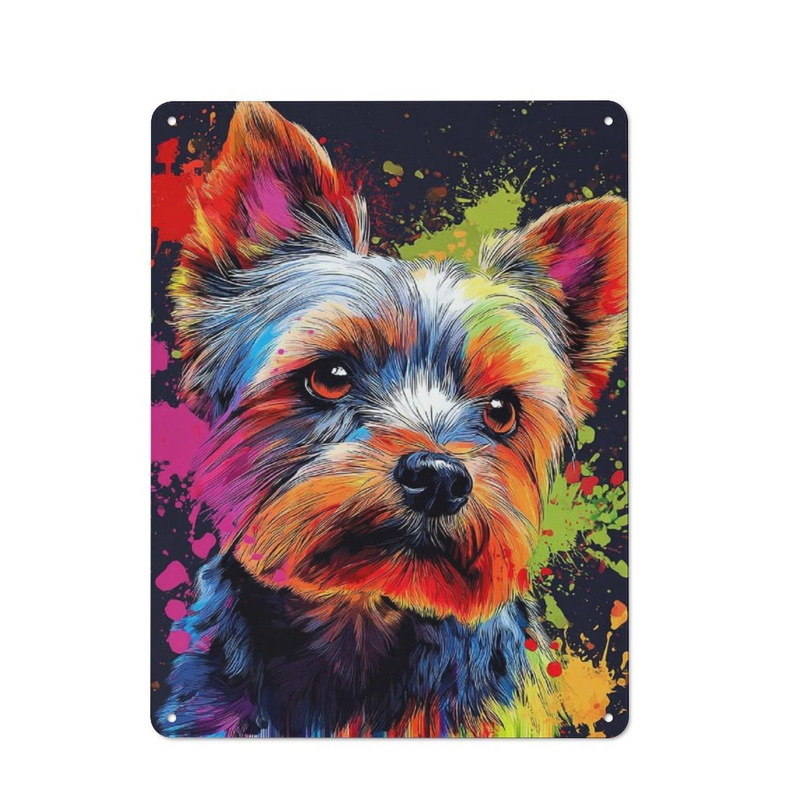 Junmoney Colorful Yorkshire Terrier Portrait -1 Rustic Metal Sign 40X30cm For Café Or Restaurant, Suited To Café Owners And Decorators