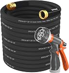 SPECILITE Couche de jardin 50 ft x 5/8 en conduite d'eau robuste, flexible et légère avec buse, bourre 600 psi, caoutchouc hybride Kink-Less avec raccords en laiton de 3/4"