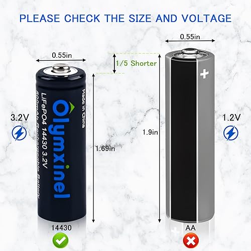 Miniatura 2 de Olymxinel 14430 - Batería solar recargable de 3.2 voltios, batería LiFePO4 de 45AA 500mAh para luces solares al aire libre, cepillo de dientes,
