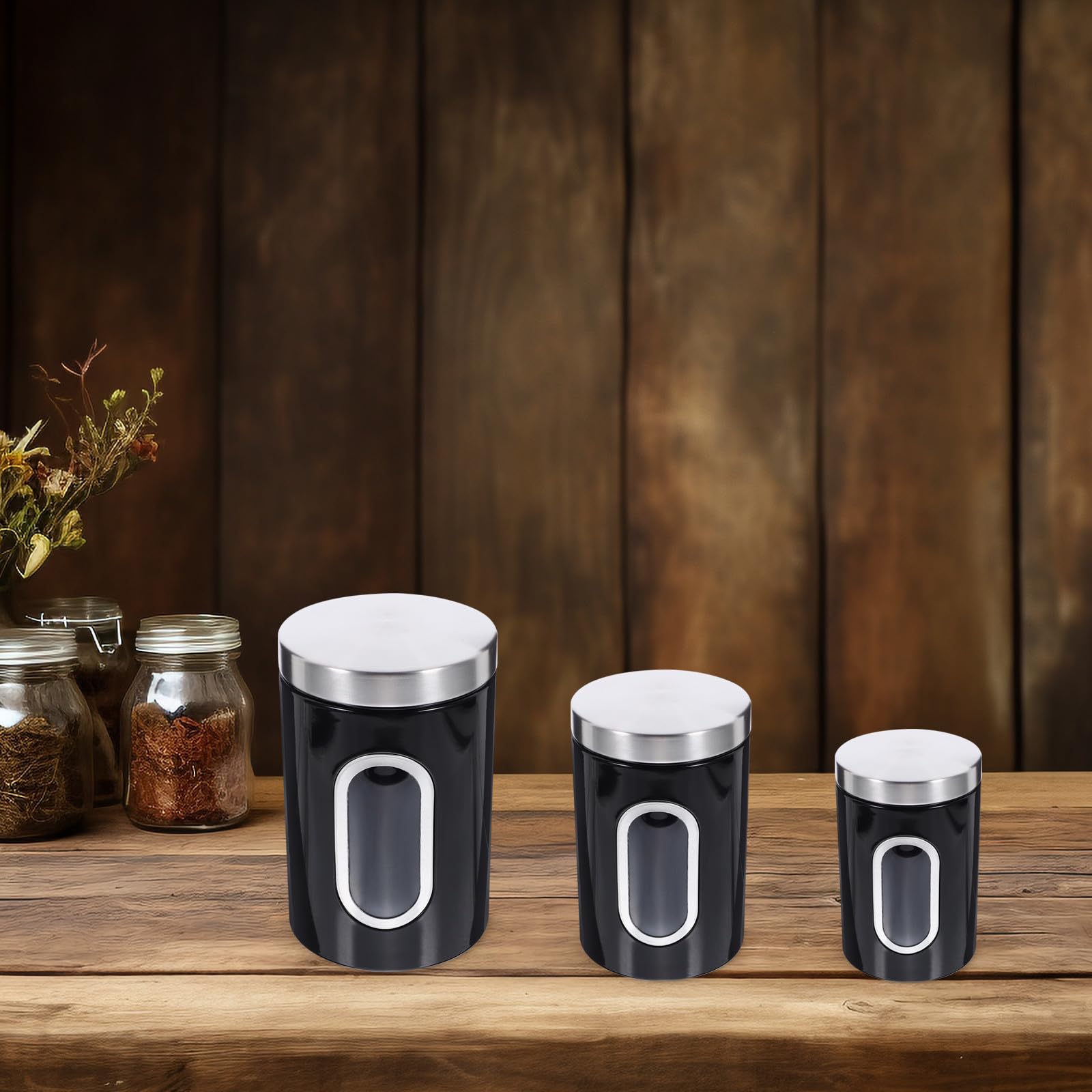Tarro de Almacenamiento de Alimentos Hermético de Acero Inoxidable Negro